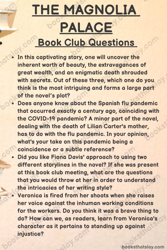 the magnolia palace book club questions infographic