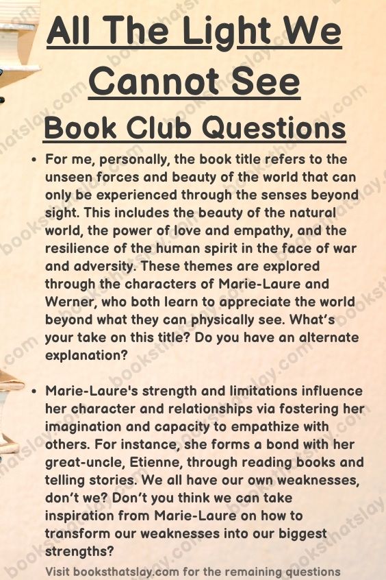 All The Light We Cannot See Book Club Questions