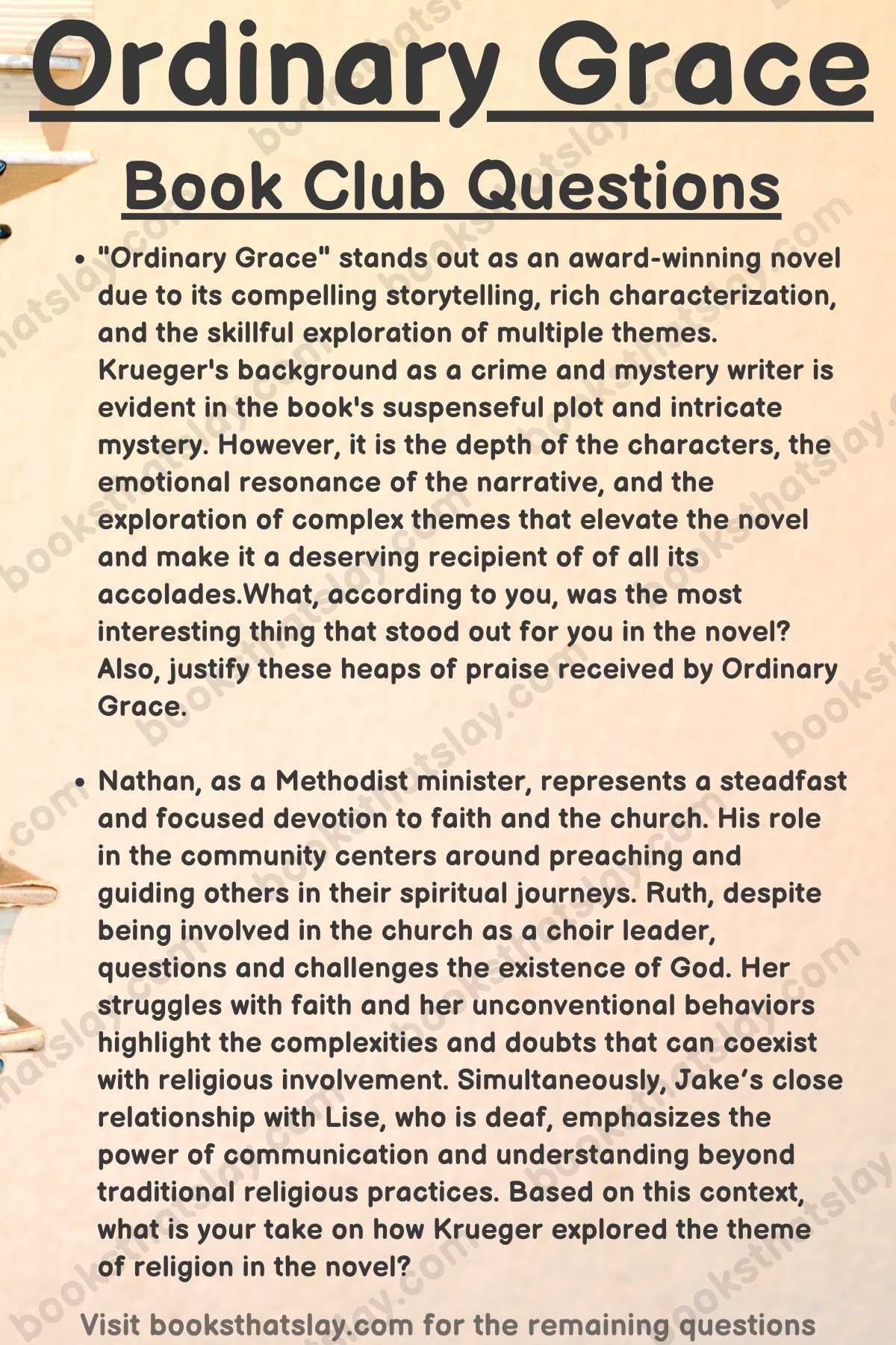 Ordinary Grace Book Club Questions
