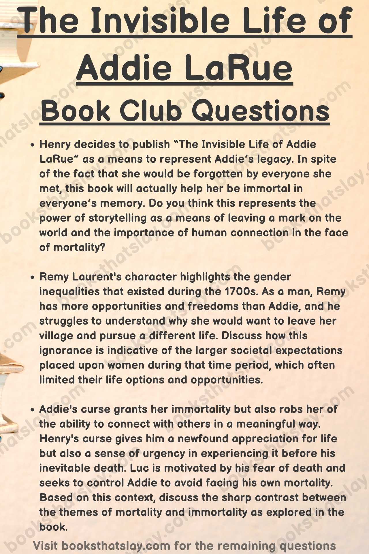 The Invisible Life of Addie LaRue Book Club Questions