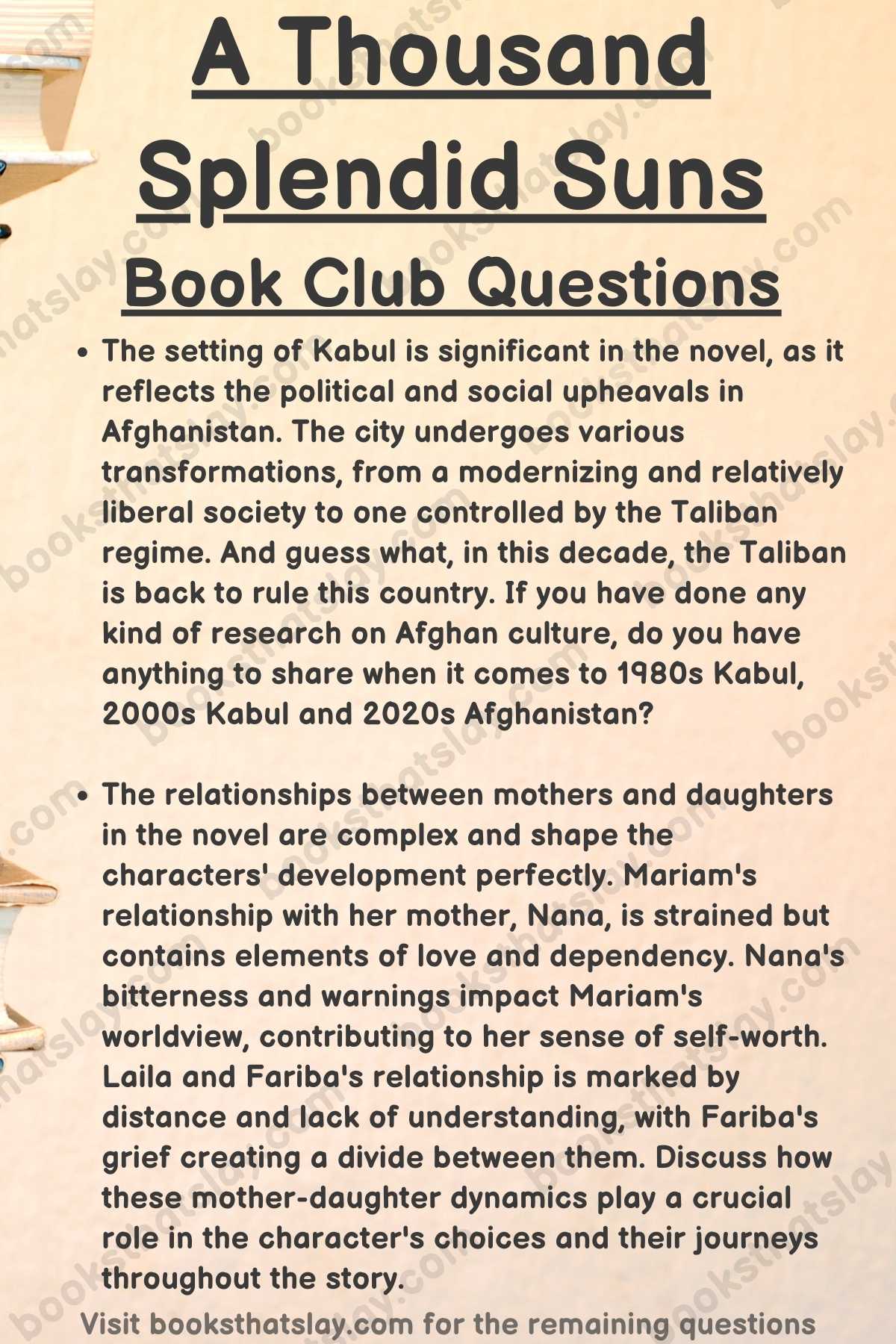 A Thousand Splendid Suns Book Club Questions Infographic