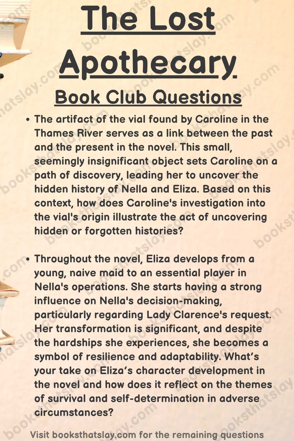 The Lost Apothecary Book Club Questions Infographic
