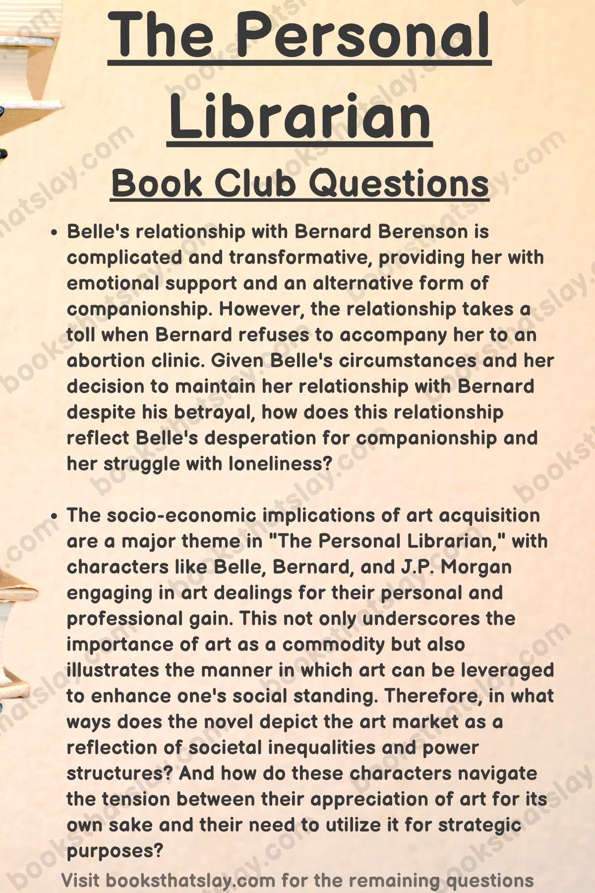The Personal Librarian Book Club Questions Infographic