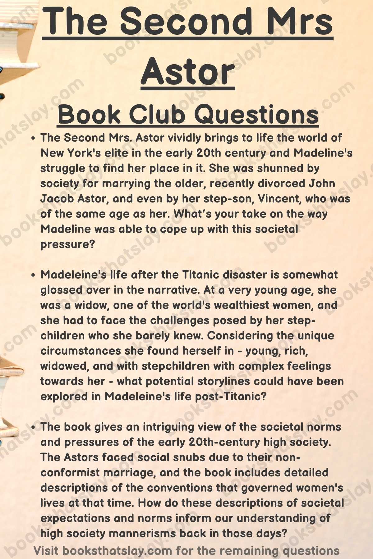 The Second Mrs Astor Book Club Questions for Discussion