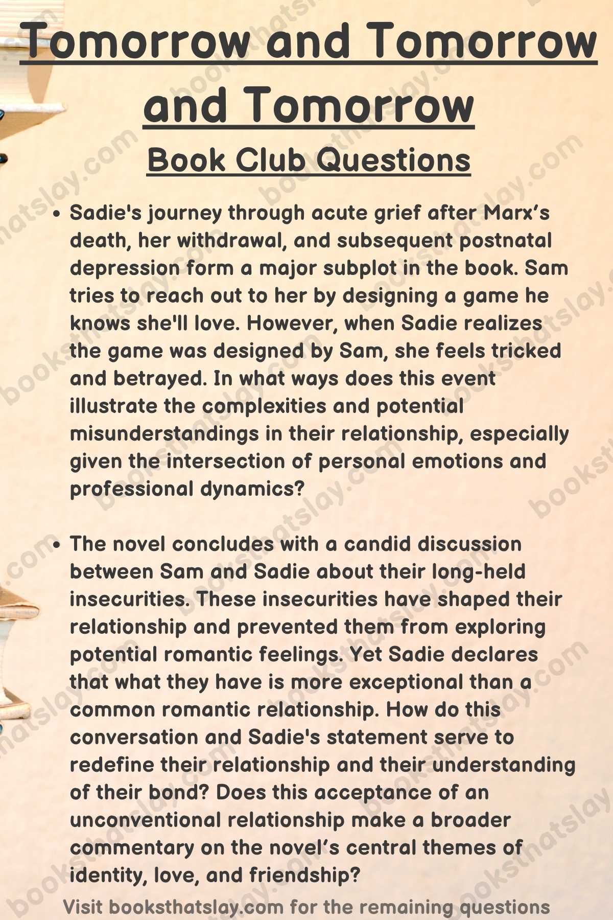 Tomorrow and Tomorrow And Tomorrow Book Club Questions Infographic