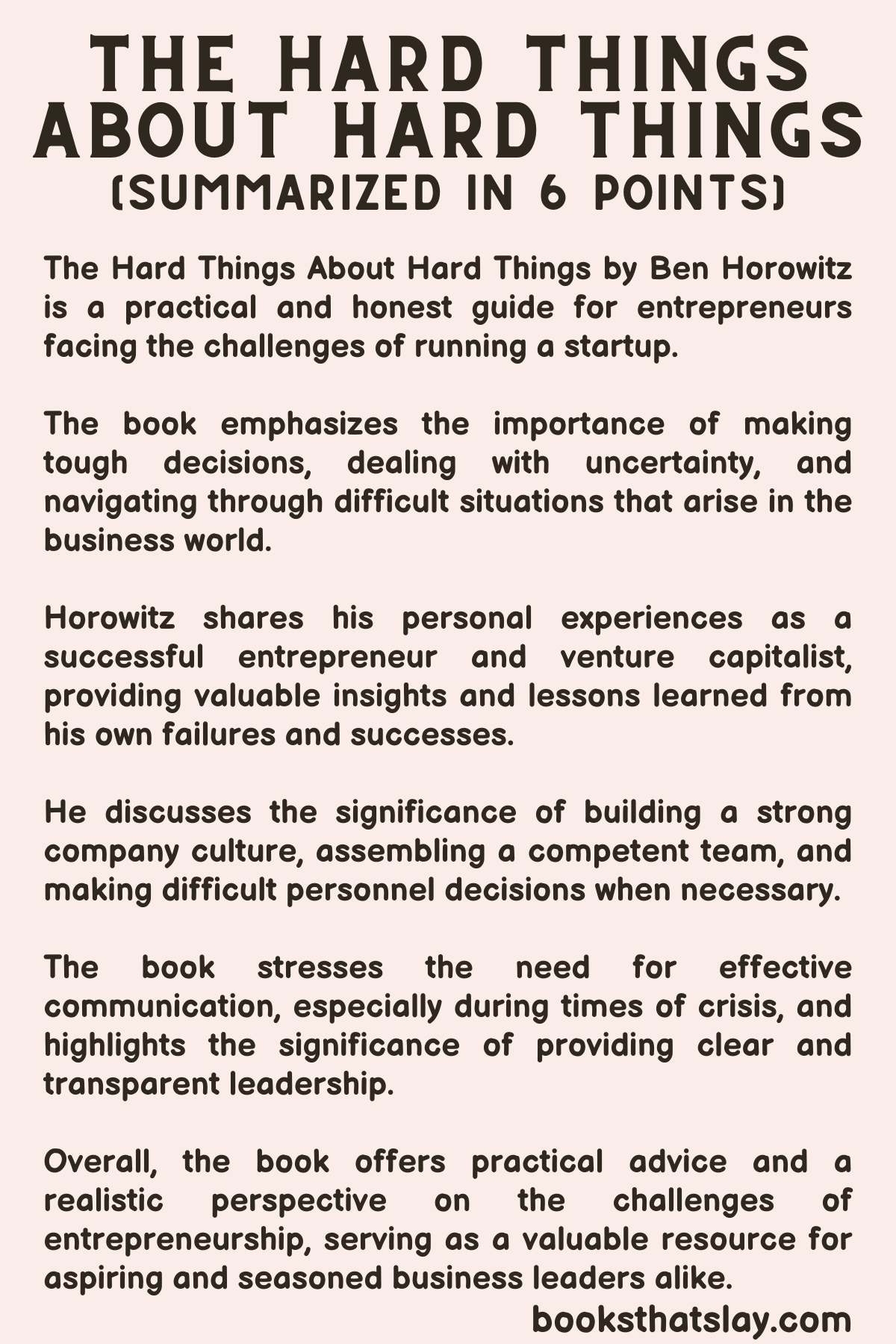 the hard things about hard things summary