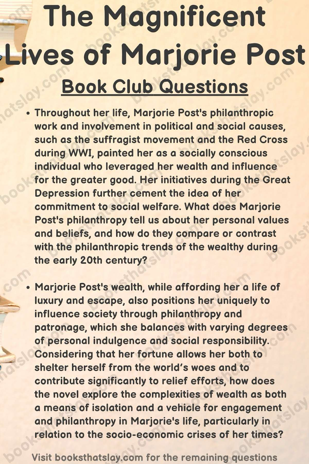 The Magnificent Lives of Marjorie Post Book Club Questions