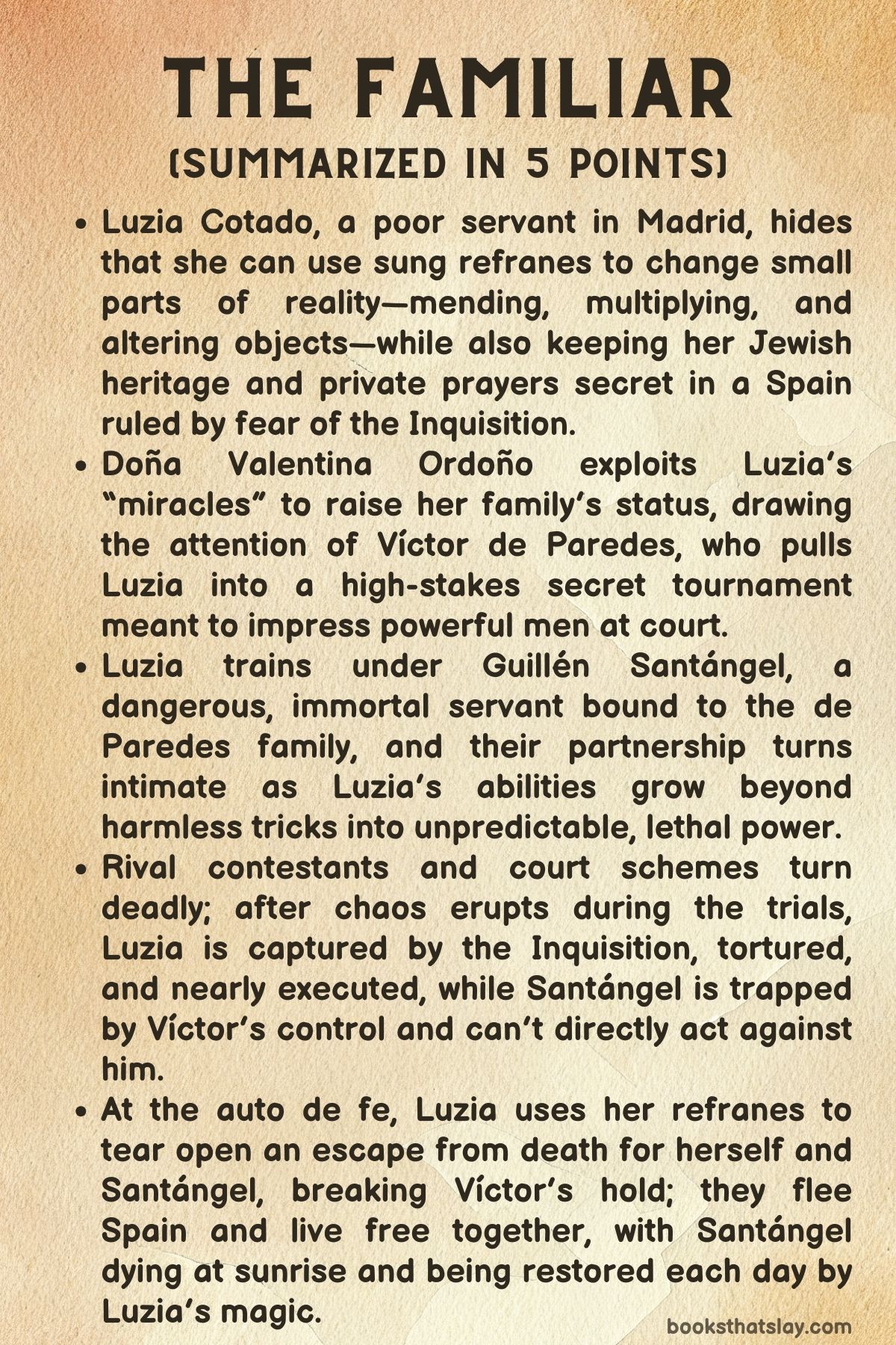 The Familiar Summary, Characters and Themes