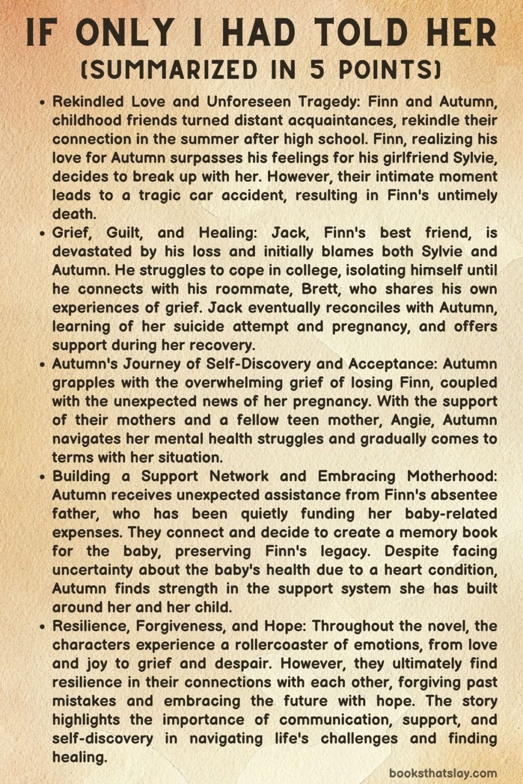If Only I Had Told Her Summary, Characters and Themes