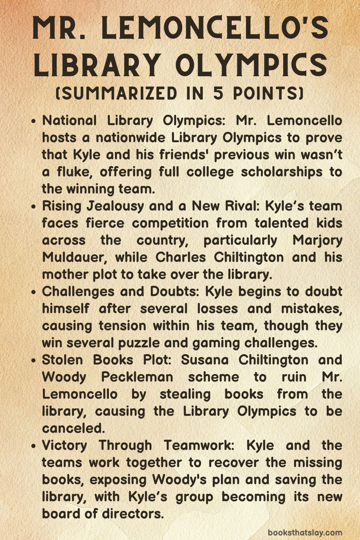 Mr. Lemoncello's Library Olympics Summary