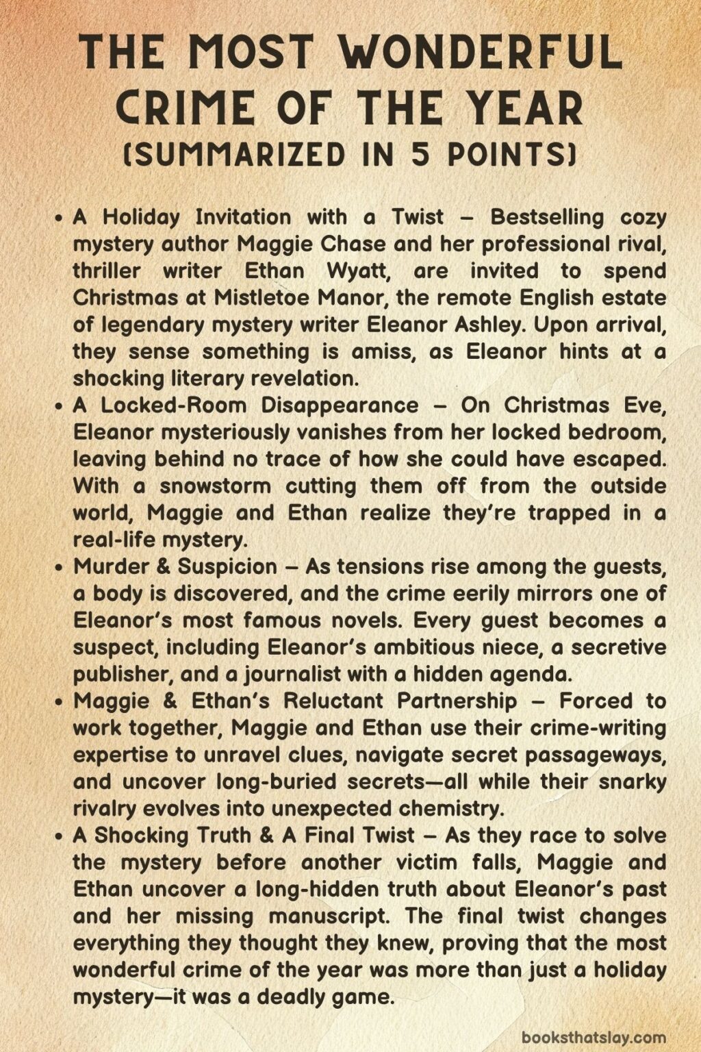 The Most Wonderful Crime of the Year Summary, Characters and