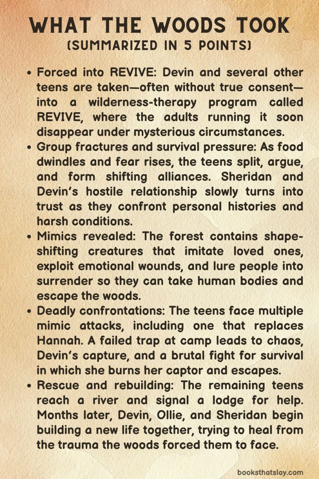 What the Woods Took Summary, Characters and Themes