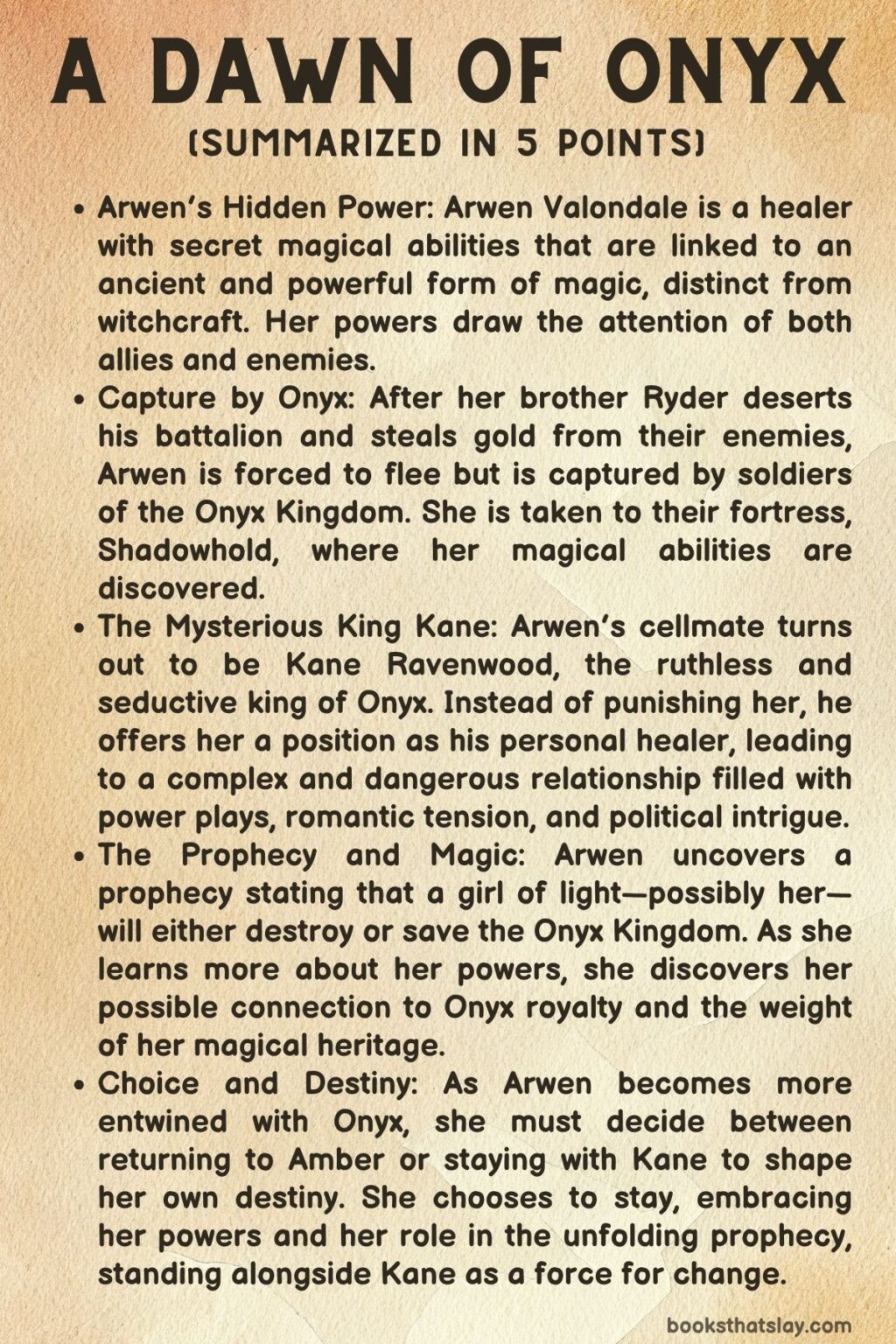 A Dawn of Onyx Summary, Characters and Themes