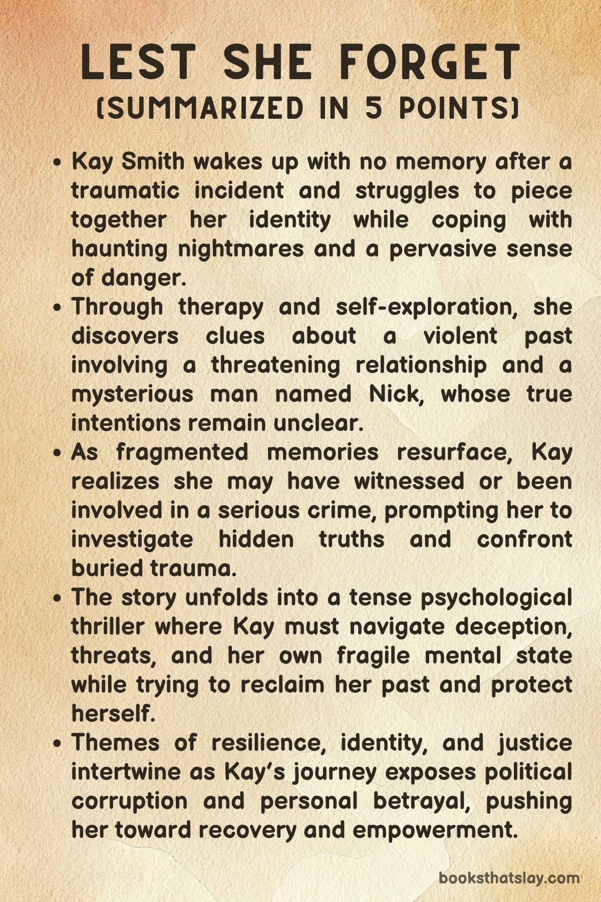 Lest She Forget Summary, Characters and Themes