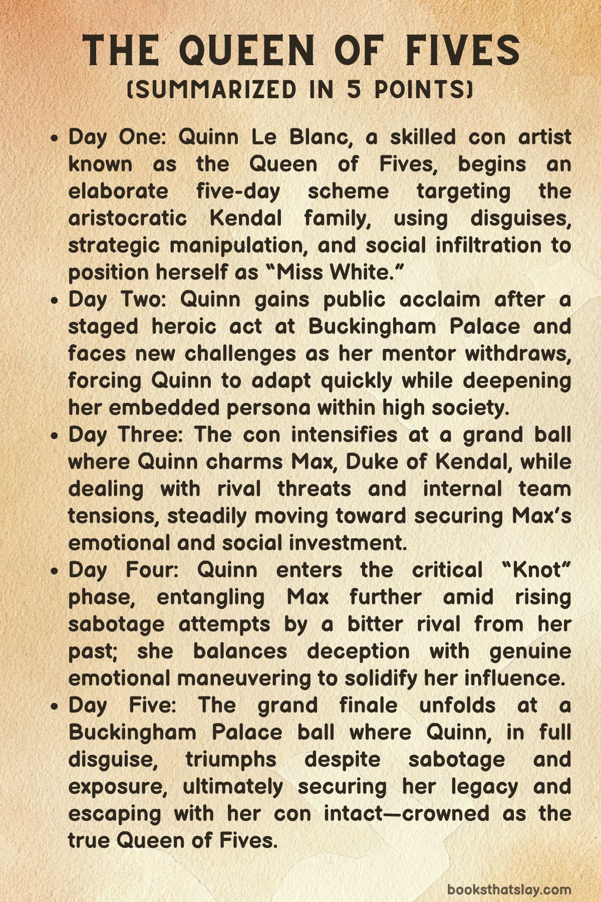 The Queen of Fives by Alex Hay Summary