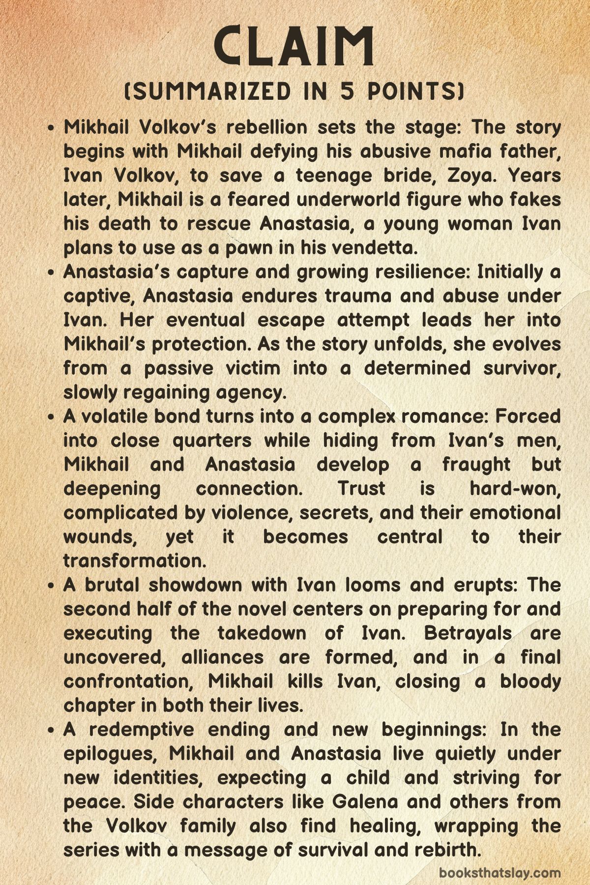 Claim by Luna Mason Summary, Characters and Themes