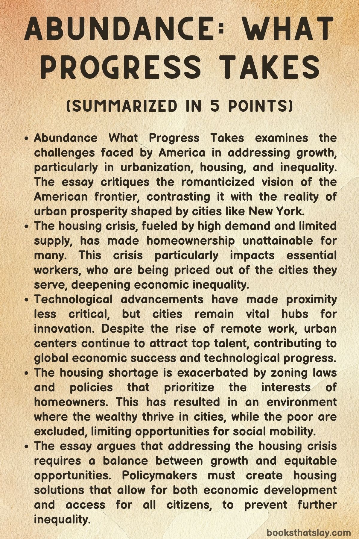 Abundance: What Progress Takes Summary and Analysis Summary