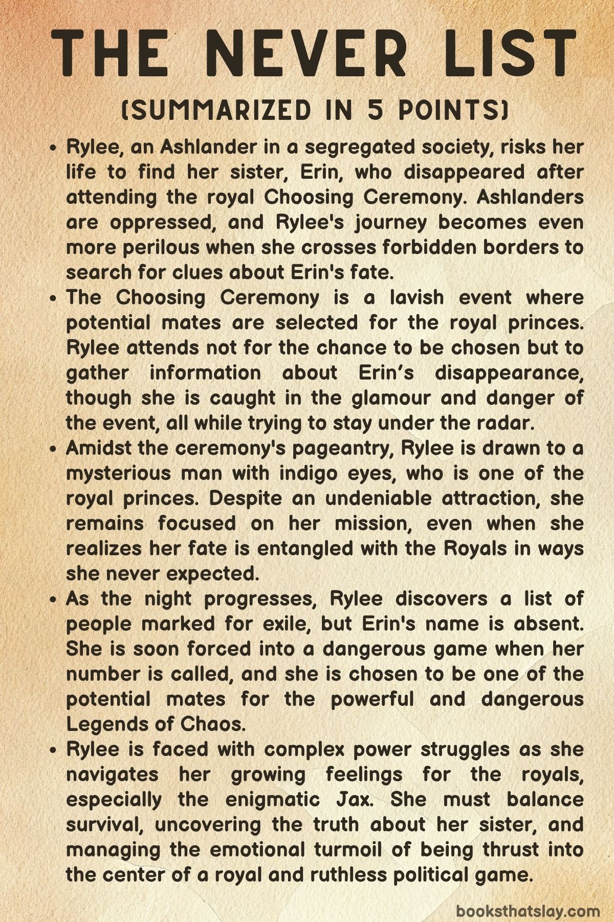 The Never List Summary