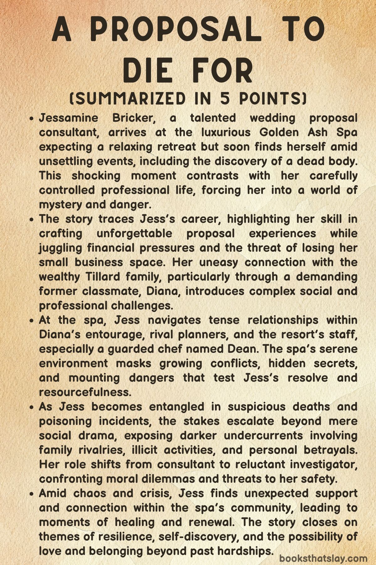 A Proposal to Die For Summary, Characters and Themes