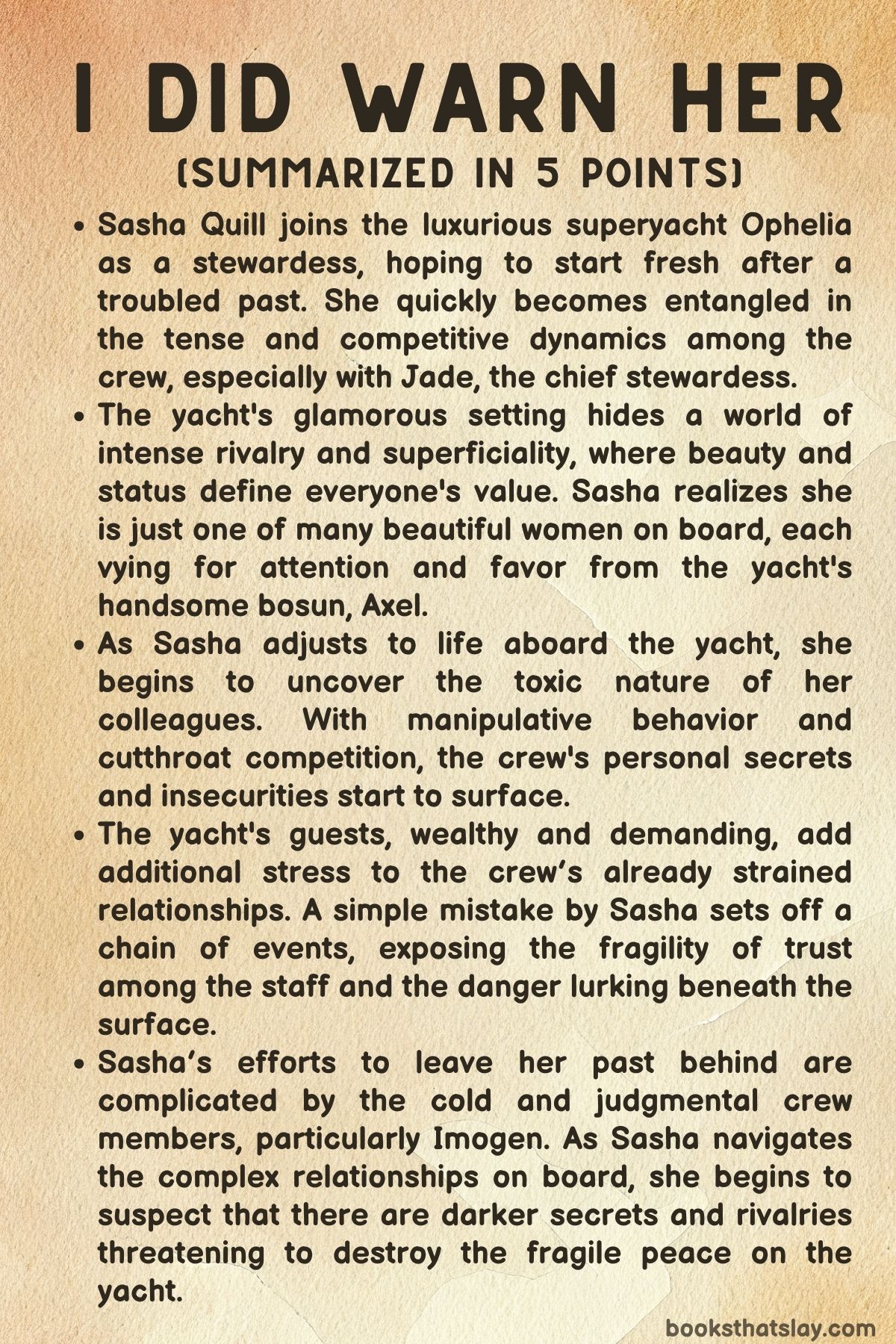 I Did Warn Her Summary, Characters and Themes