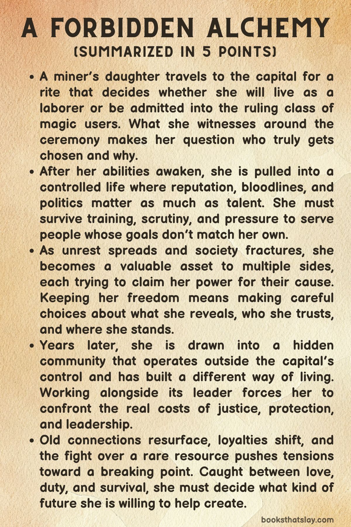 A Forbidden Alchemy Summary, Characters and Themes