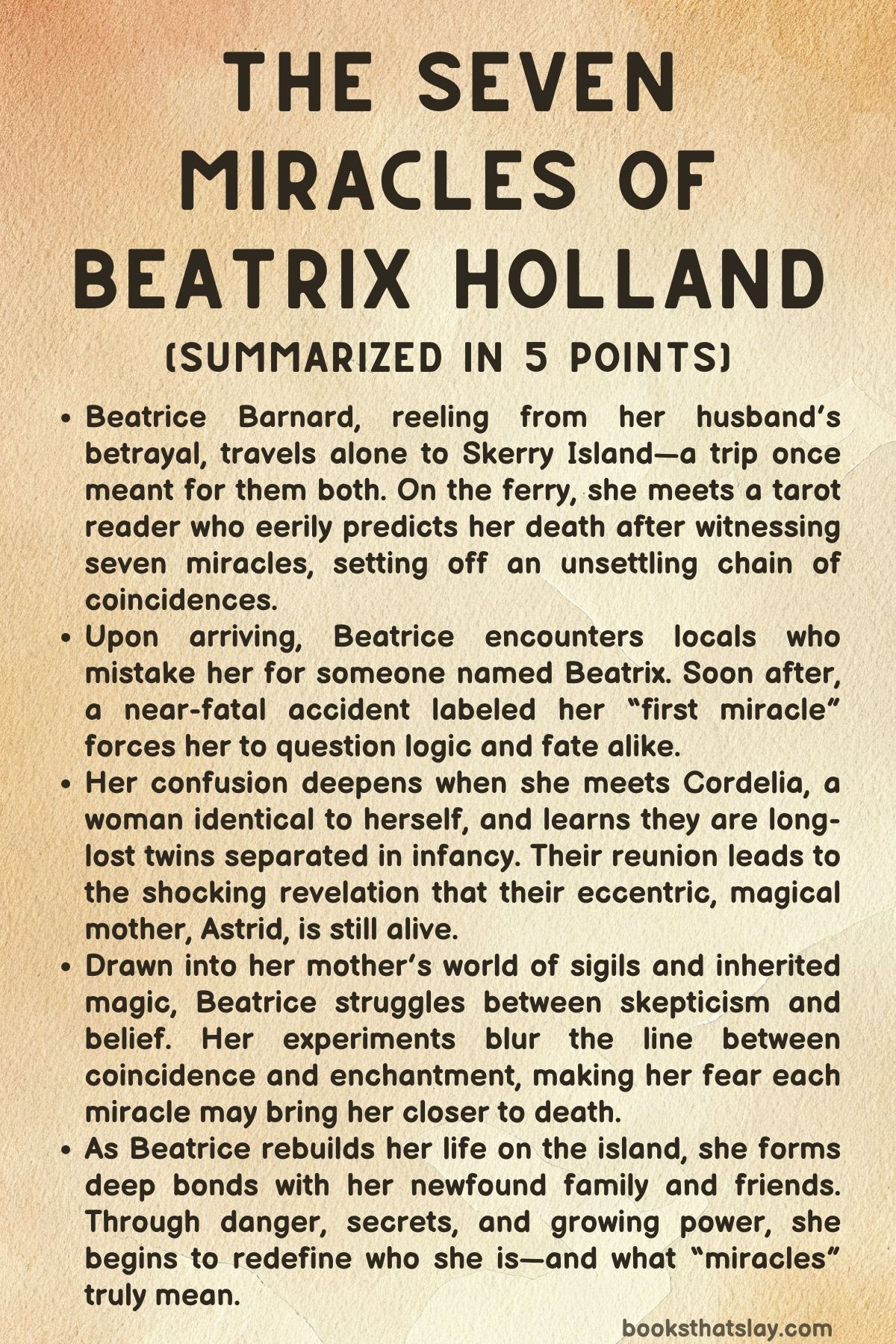 The Seven Miracles of Beatrix Holland Summary, Characters and Themes