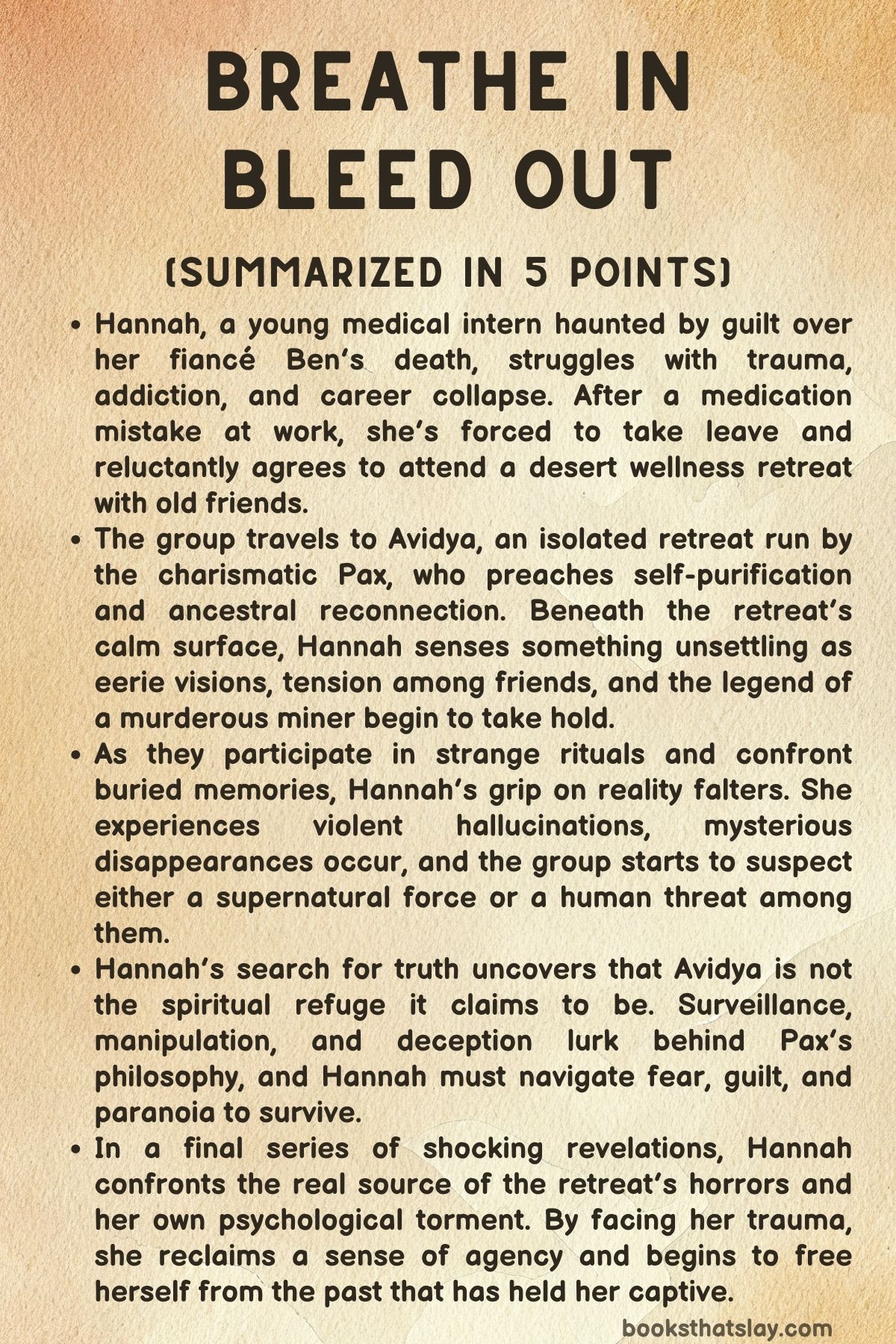 Breathe In Bleed Out Summary, Characters and Themes