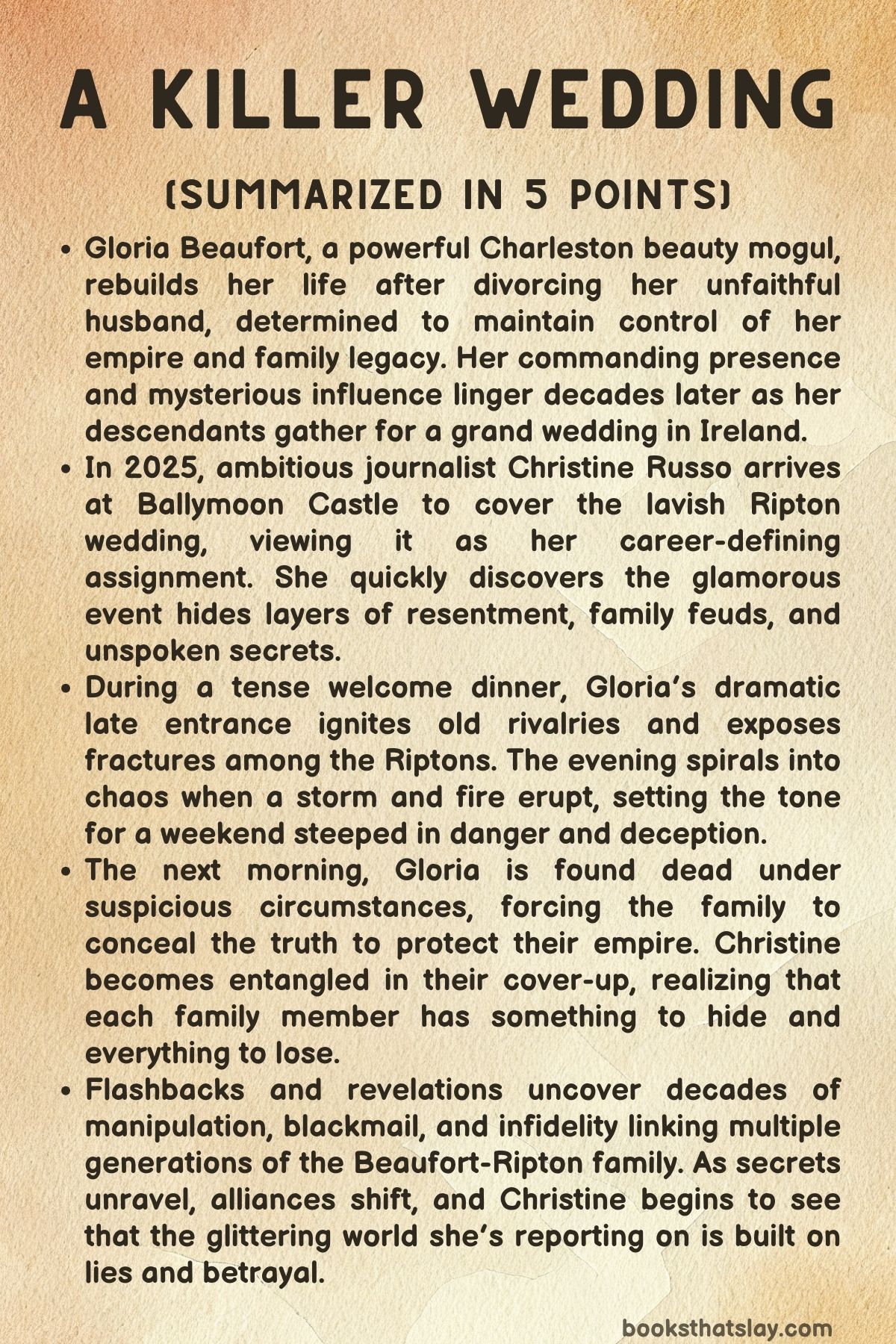 A Killer Wedding Summary, Characters and Themes