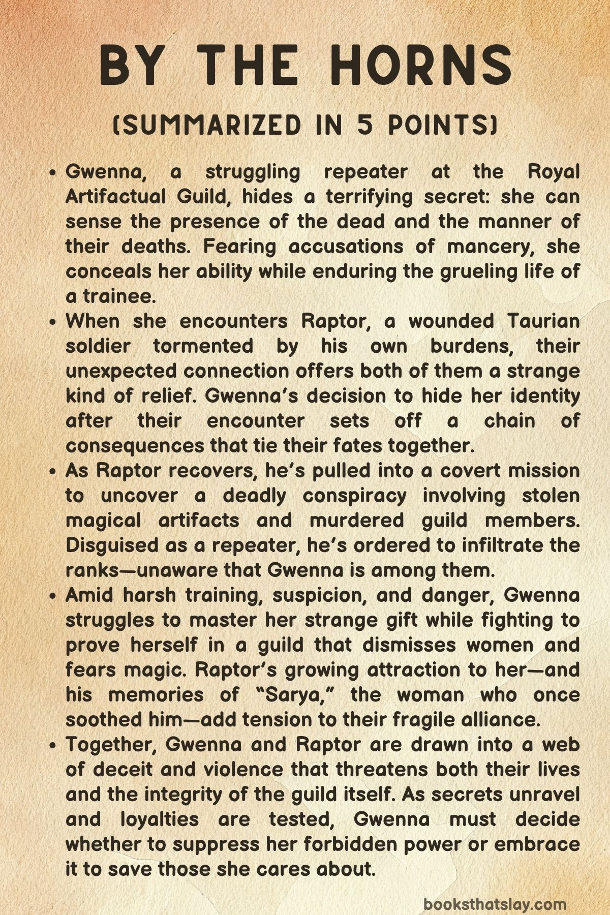 By the Horns Summary, Characters and Themes