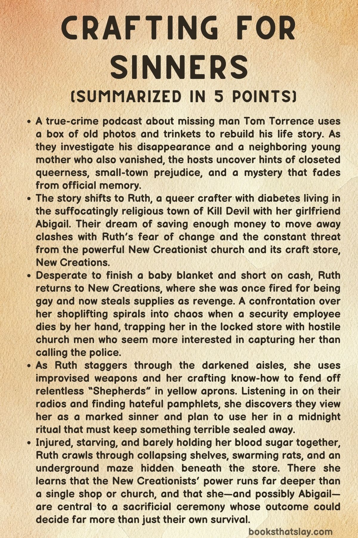 Crafting for Sinners Summary, Characters and Themes