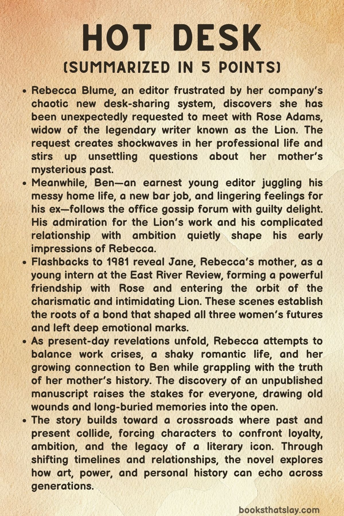 Hot Desk Summary, Characters and Themes