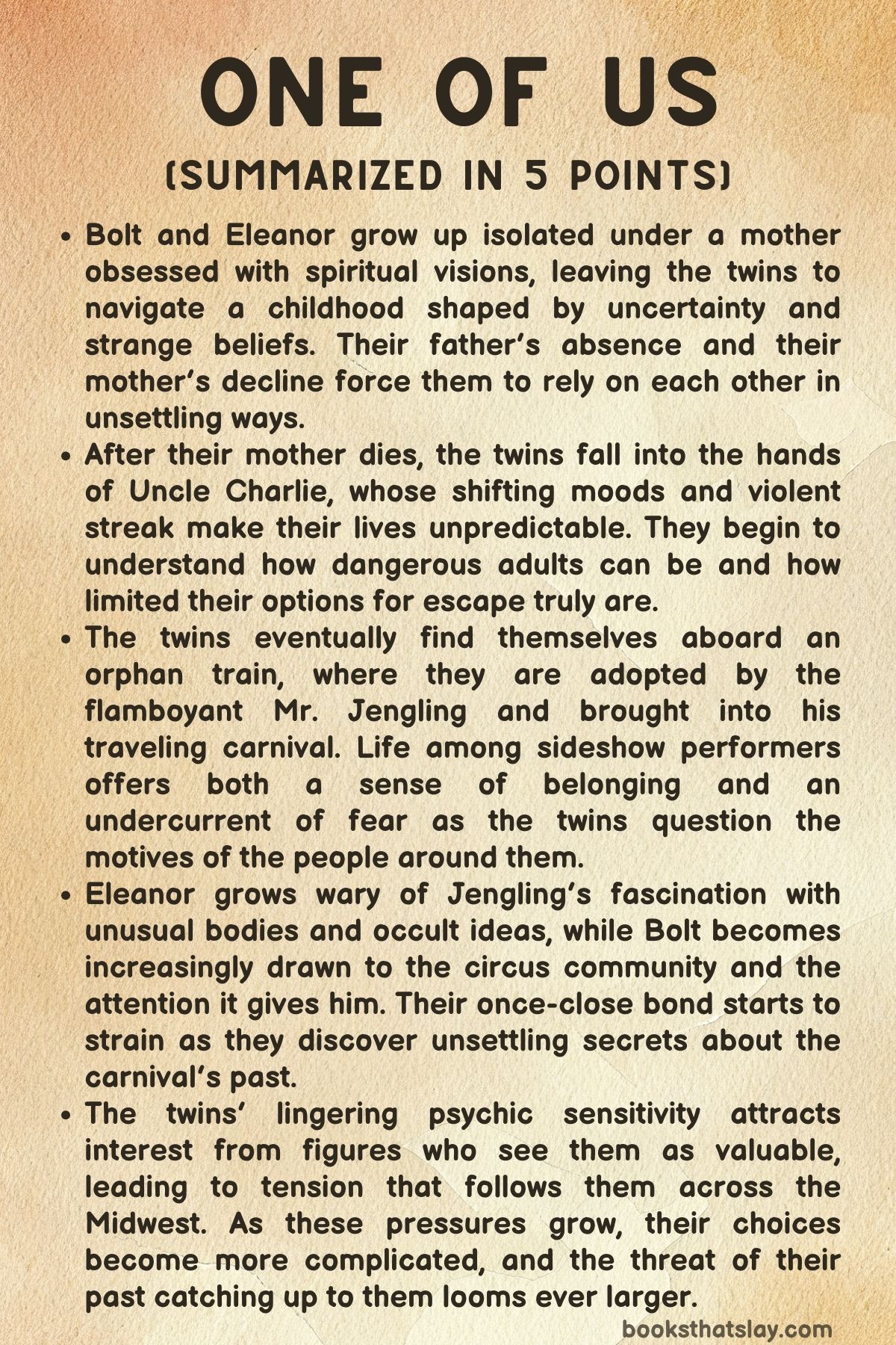 One of Us Summary, Characters and Themes