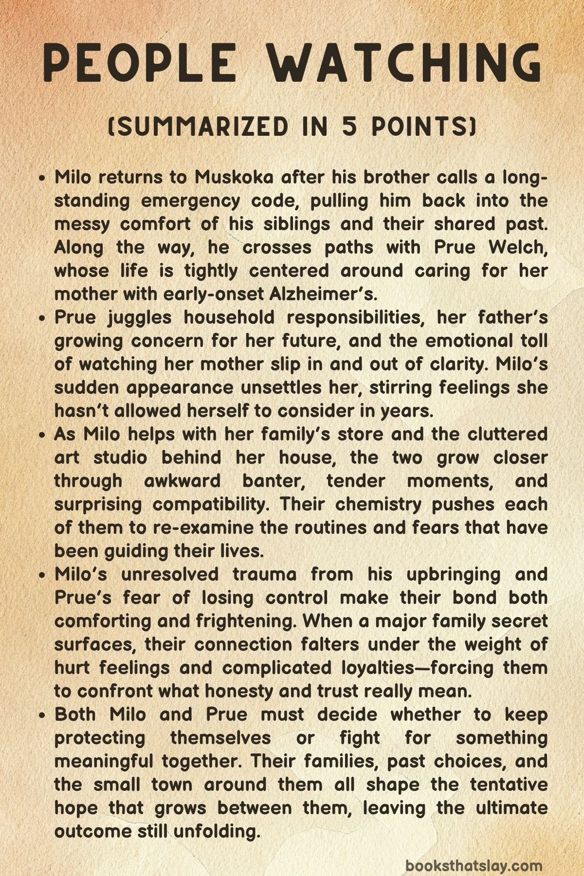 People Watching Summary, Characters and Themes