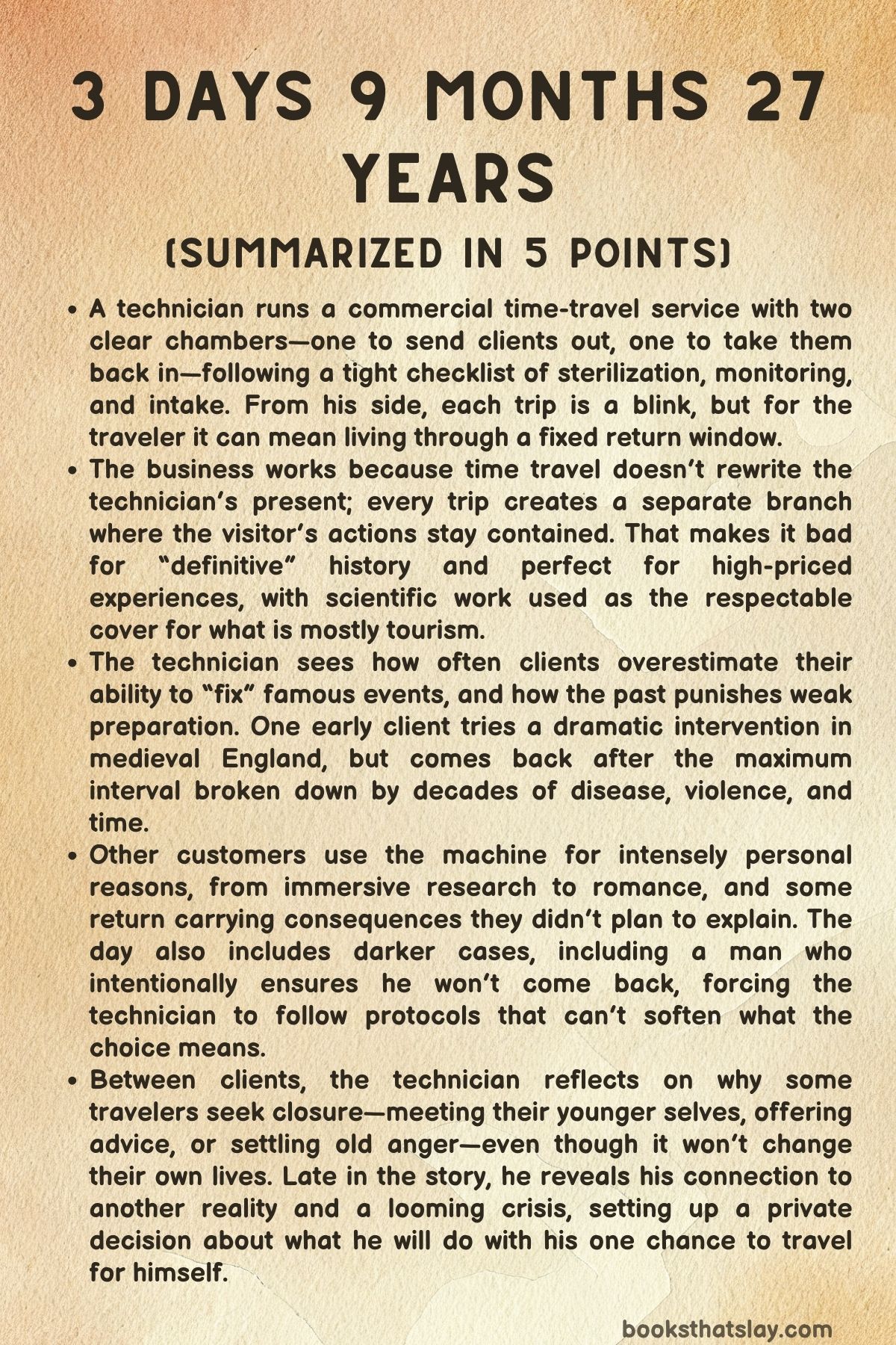 3 Days 9 Months 27 Years Summary, Characters and Themes