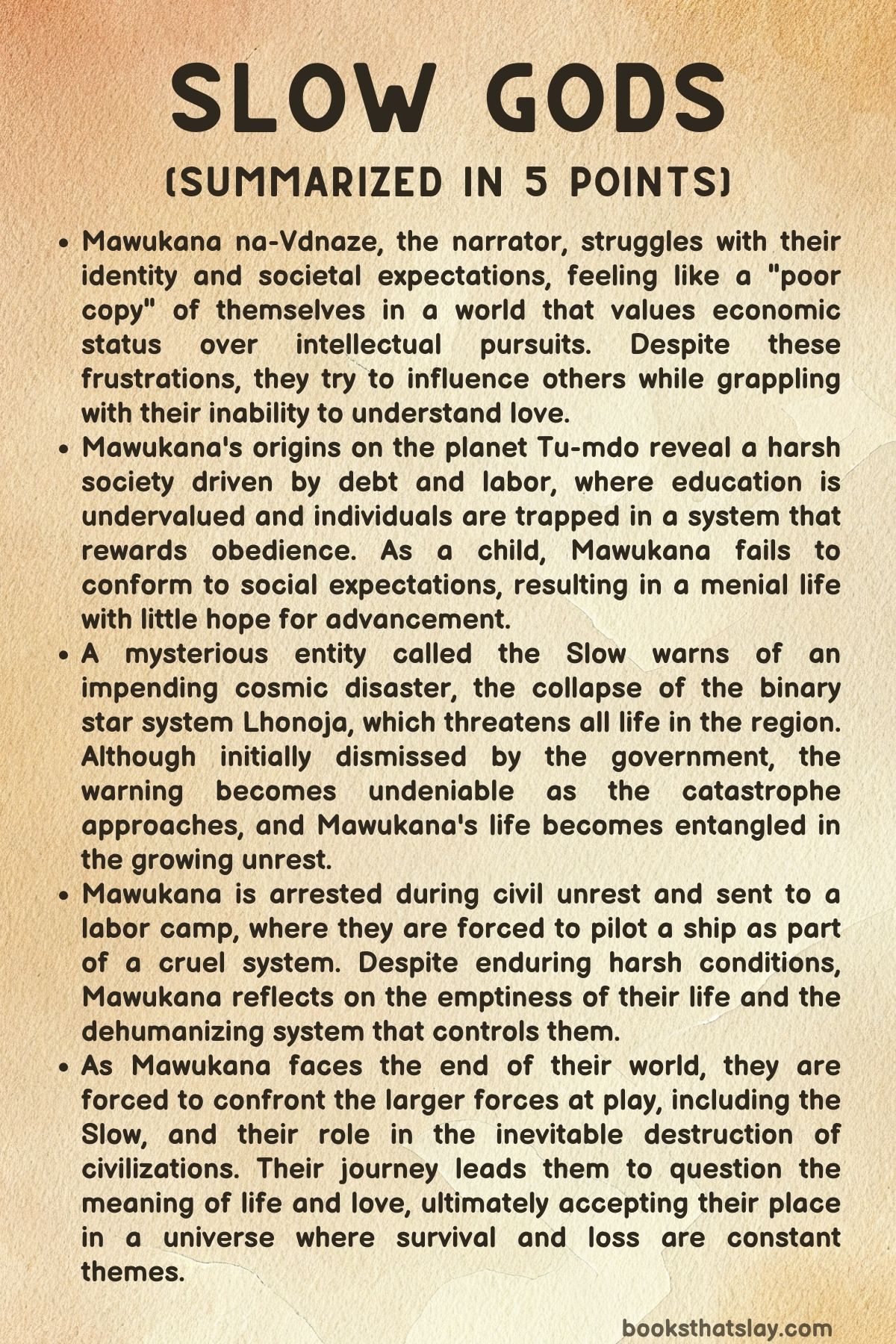 Slow Gods Summary, Characters and Themes