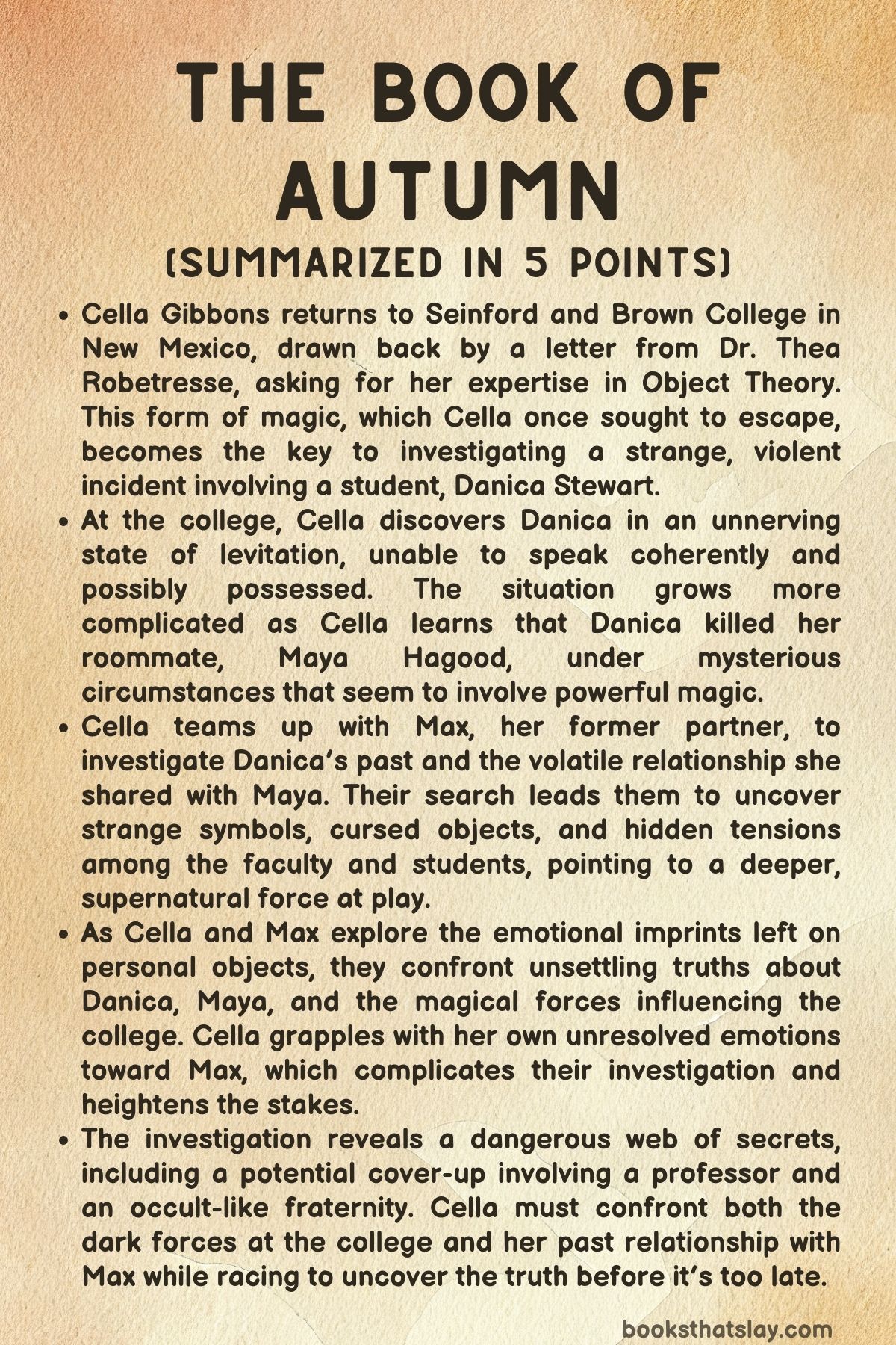 The Book of Autumn Summary, Characters and Themes