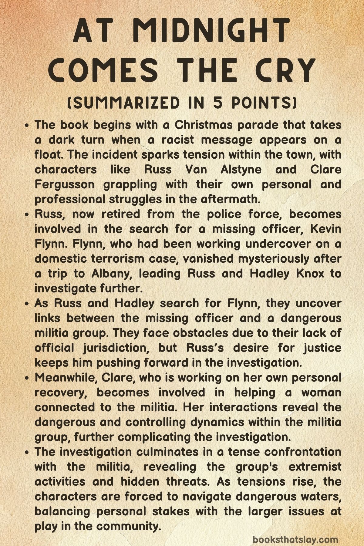 At Midnight Comes the Cry Summary, Characters and Themes