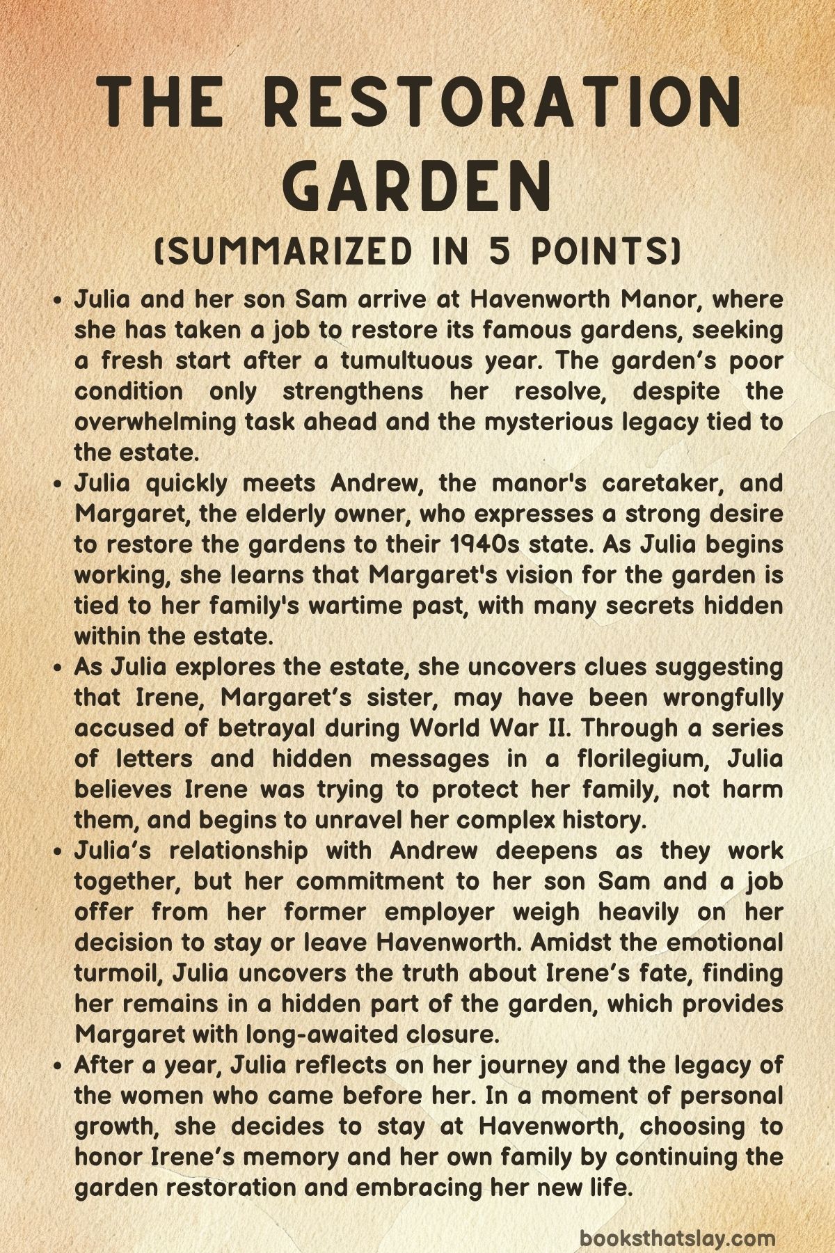 The Restoration Garden Summary, Characters and Themes