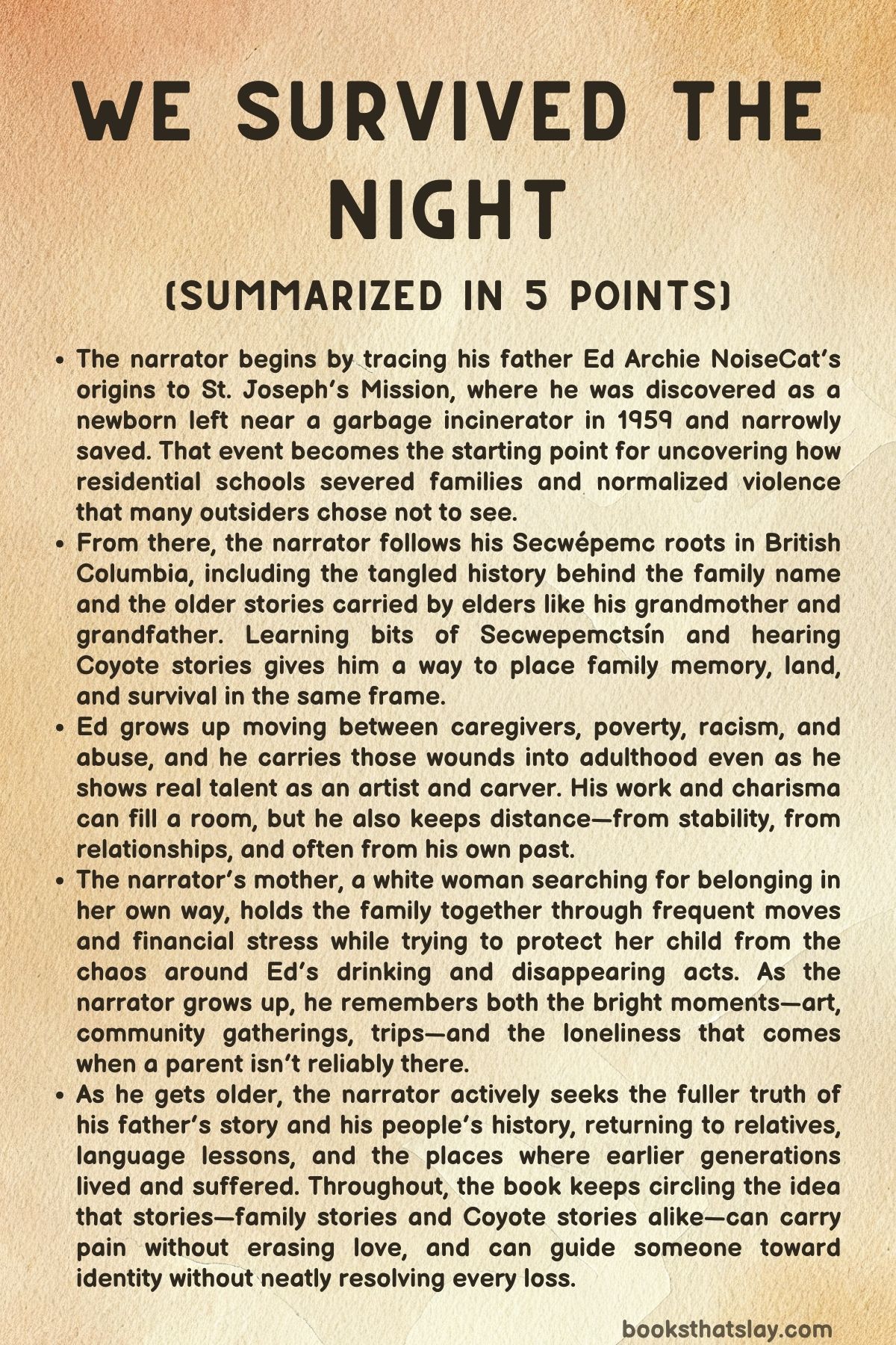 We Survived the Night Summary, Characters and Themes