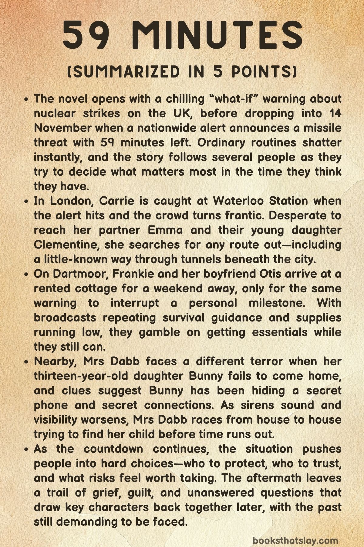 59 Minutes Summary, Characters and Themes