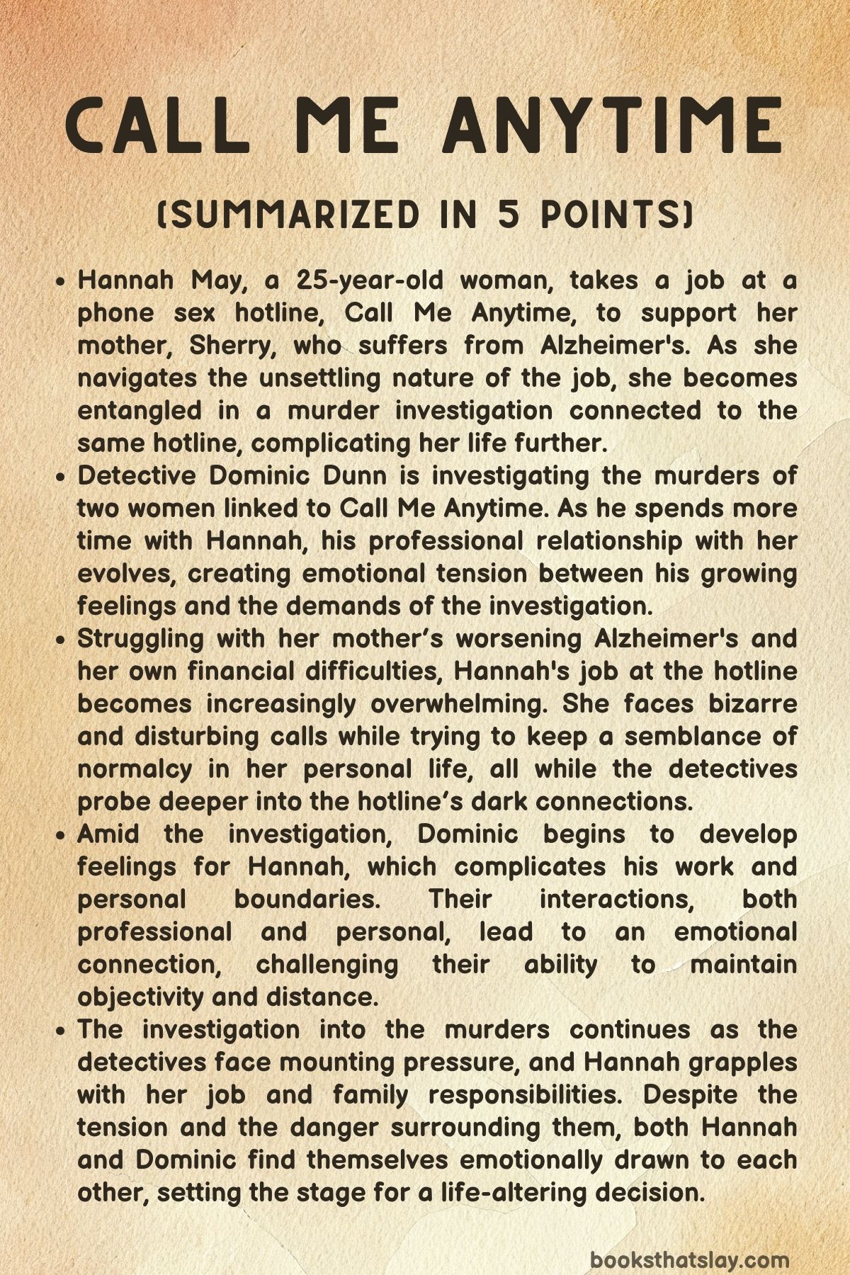 Call Me Anytime Summary, Characters and Themes