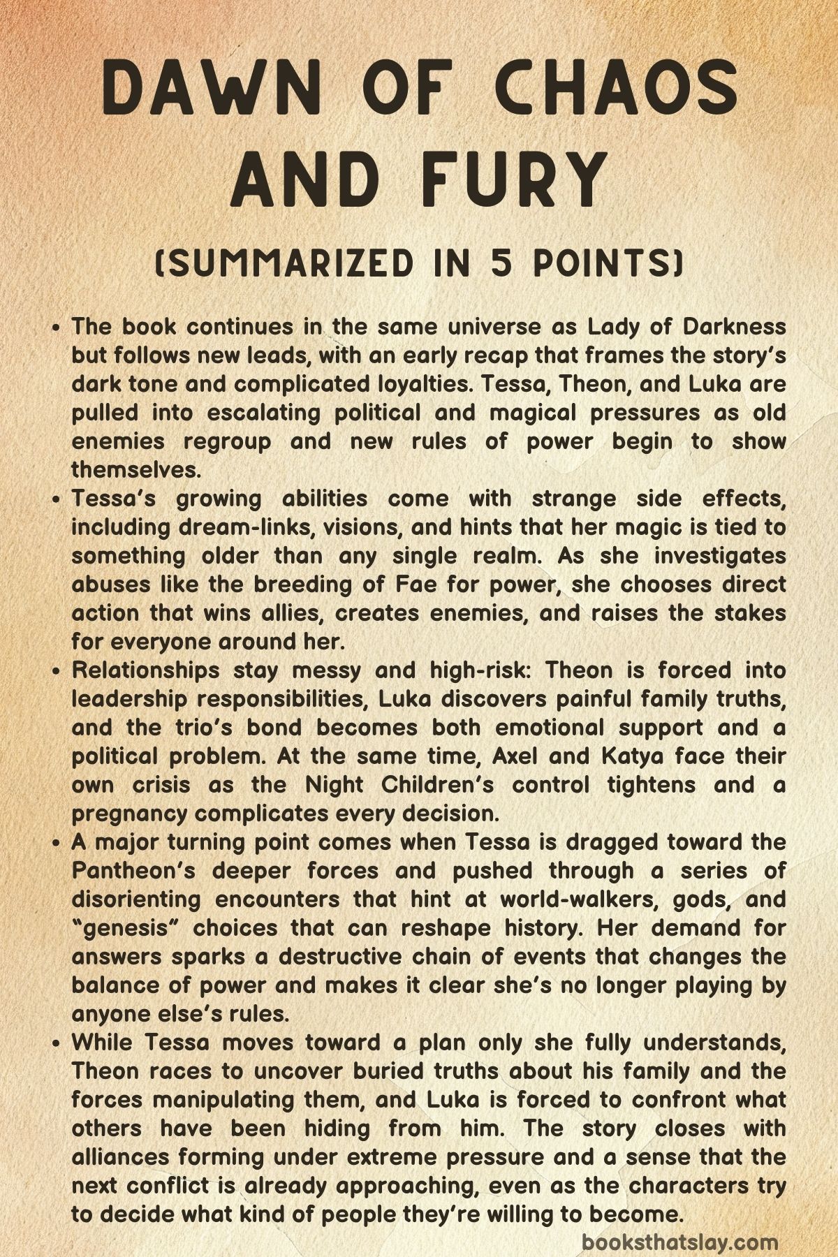 Dawn of Chaos and Fury Summary, Characters and Themes