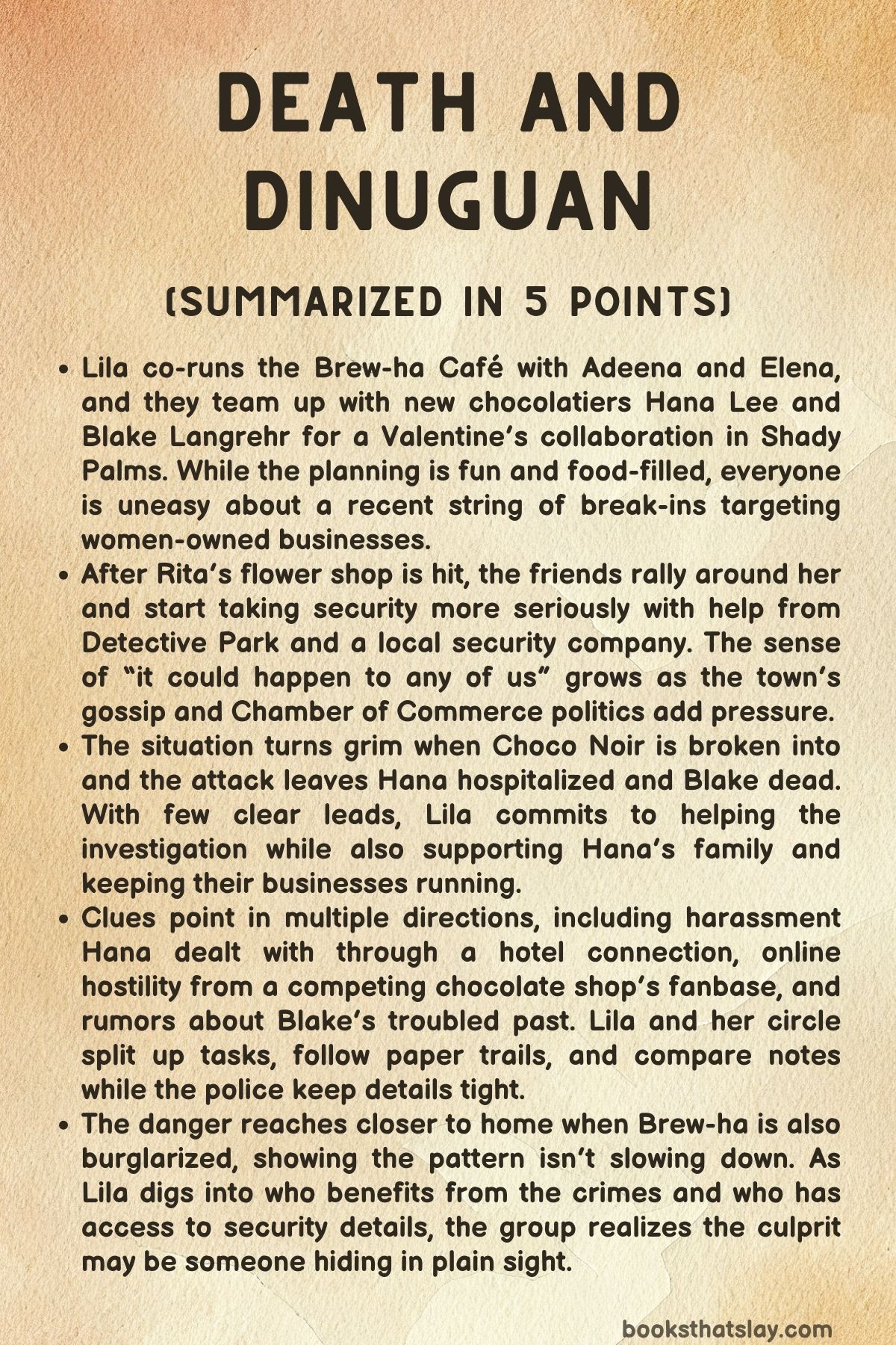 Death and Dinuguan Summary, Characters and Themes