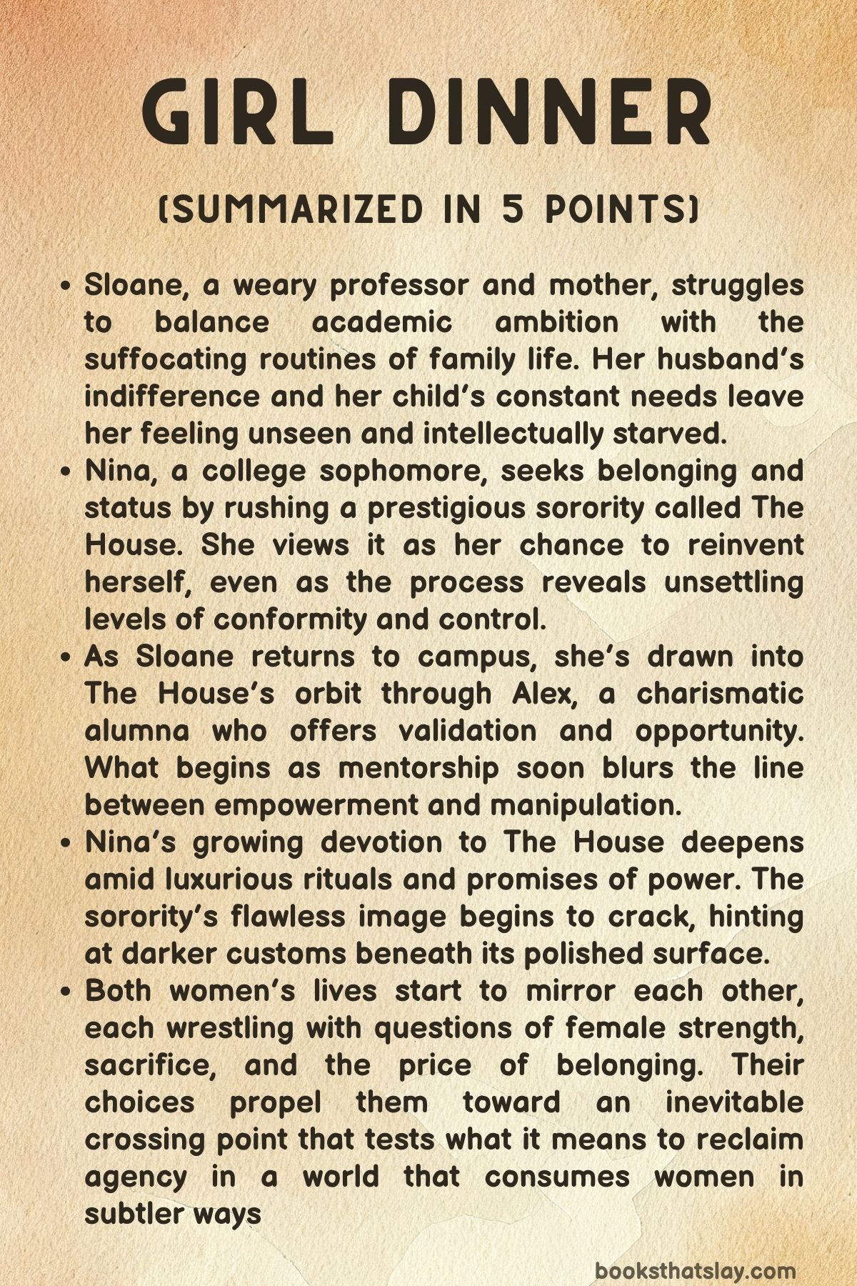 Girl Dinner Summary, Characters and Themes