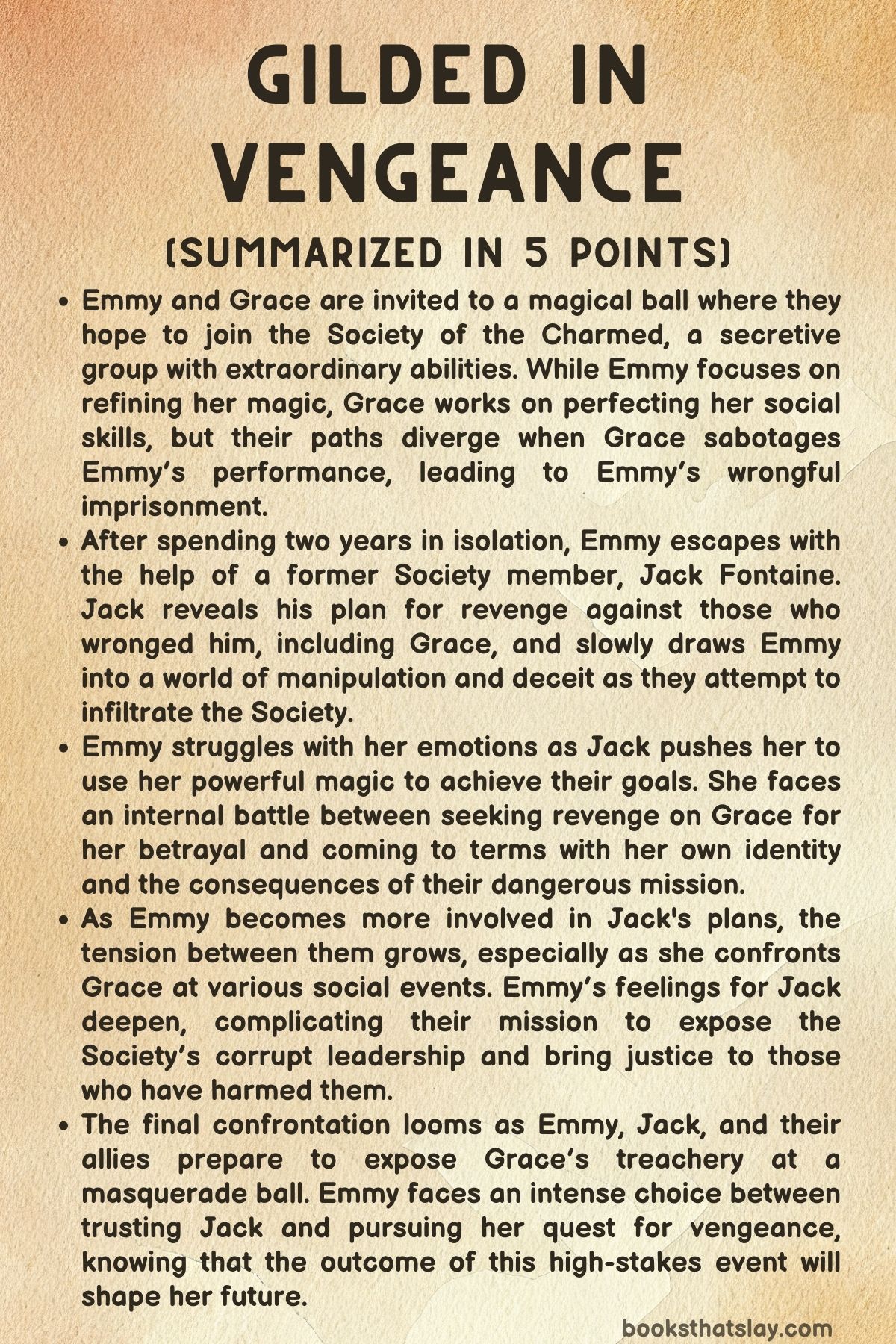 Gilded in Vengeance Summary, Characters and Themes