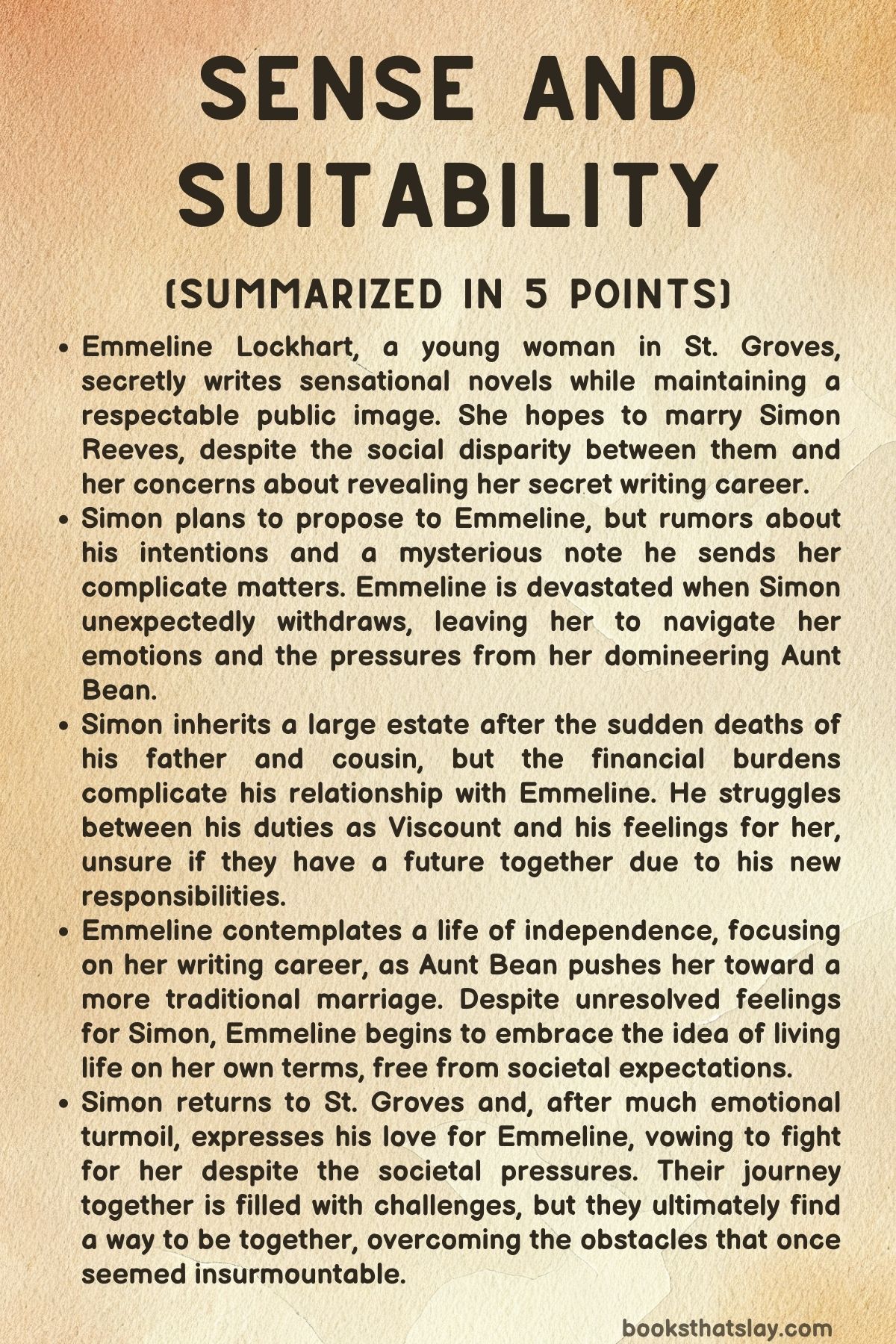 Sense and Suitability Summary, Characters and Themes