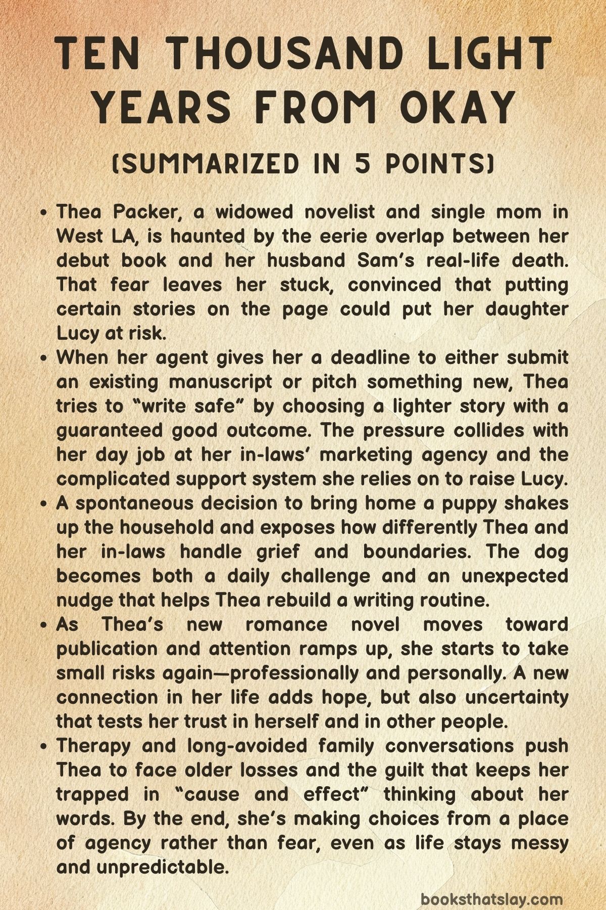 Ten Thousand Light Years from Okay Summary, Characters and Themes