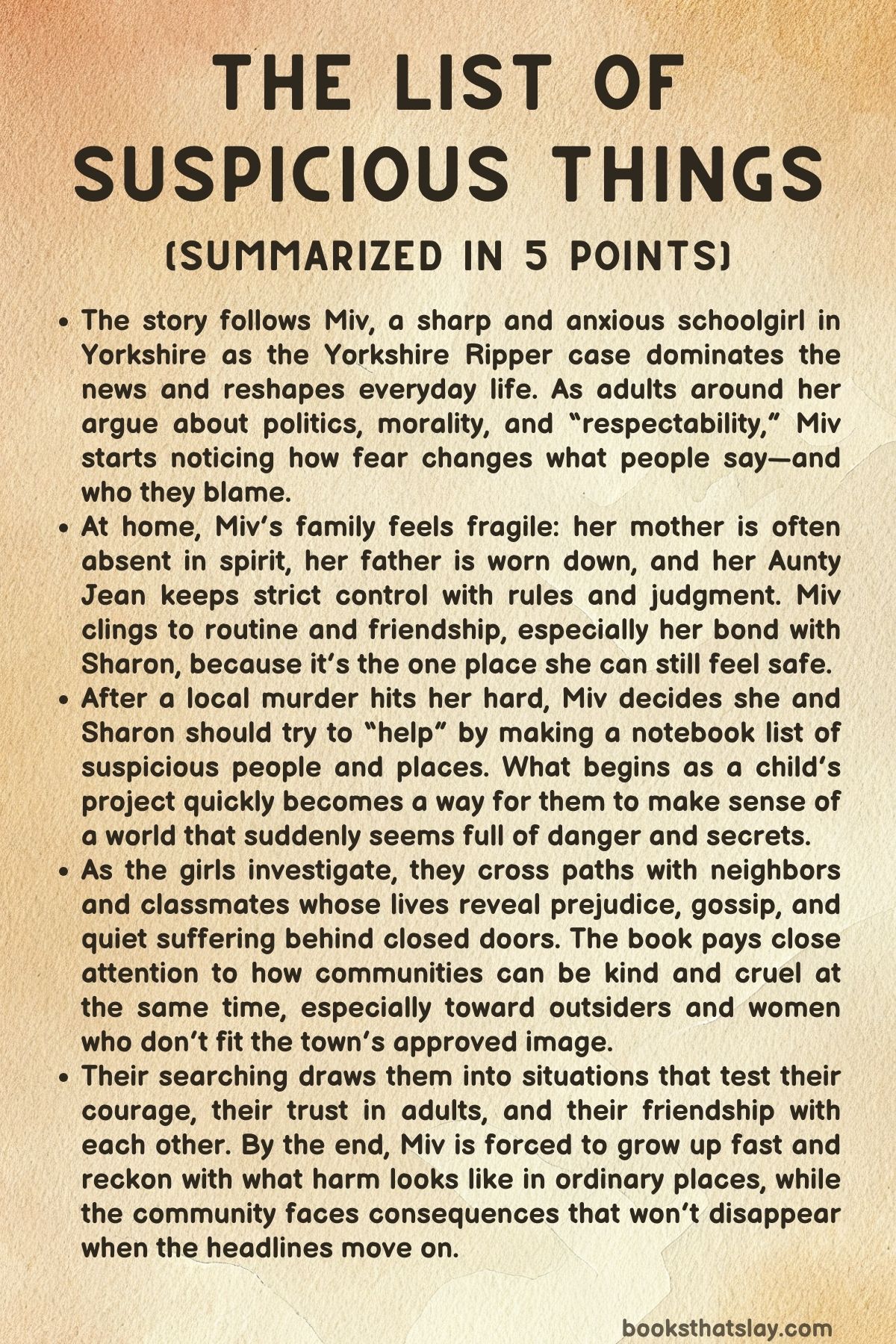 The List of Suspicious Things Summary, Characters and Themes