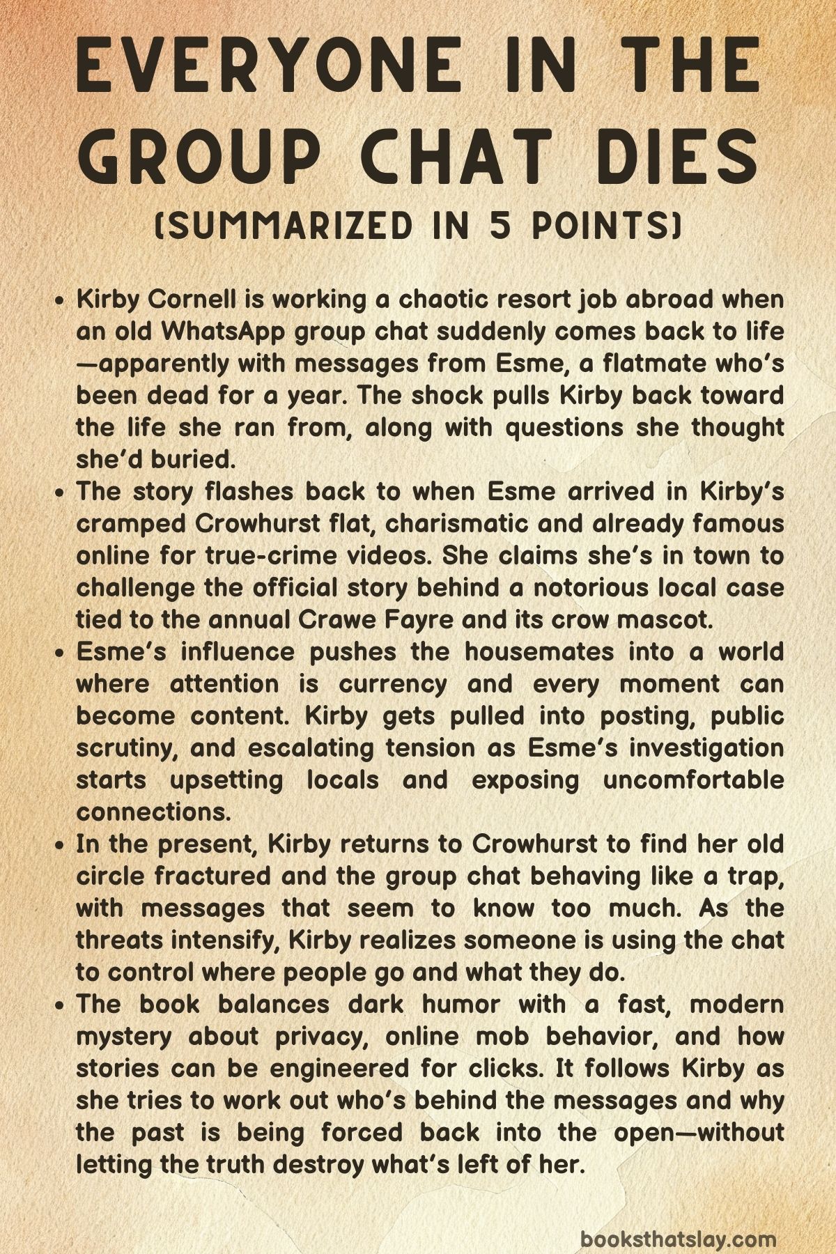 Everyone in the Group Chat Dies Summary, Characters and Themes