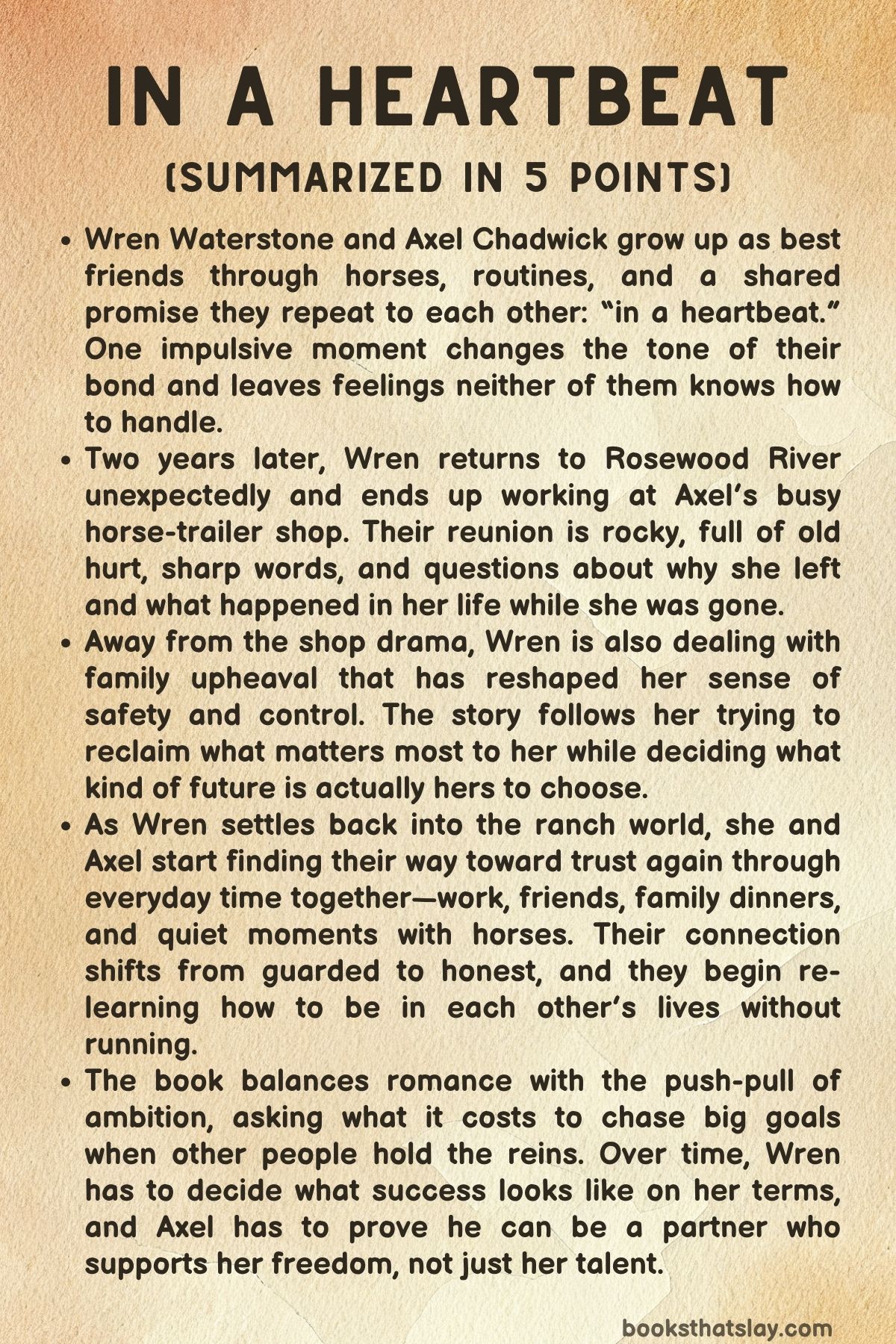 In A Heartbeat Summary, Characters and Themes